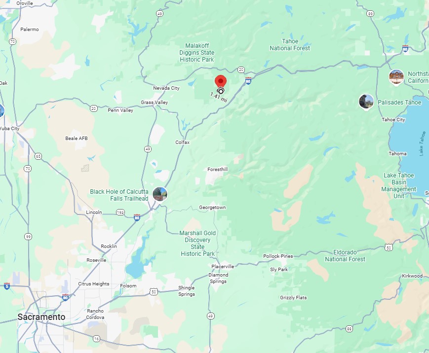 Location relative to Sacramento and Lake Tahoe