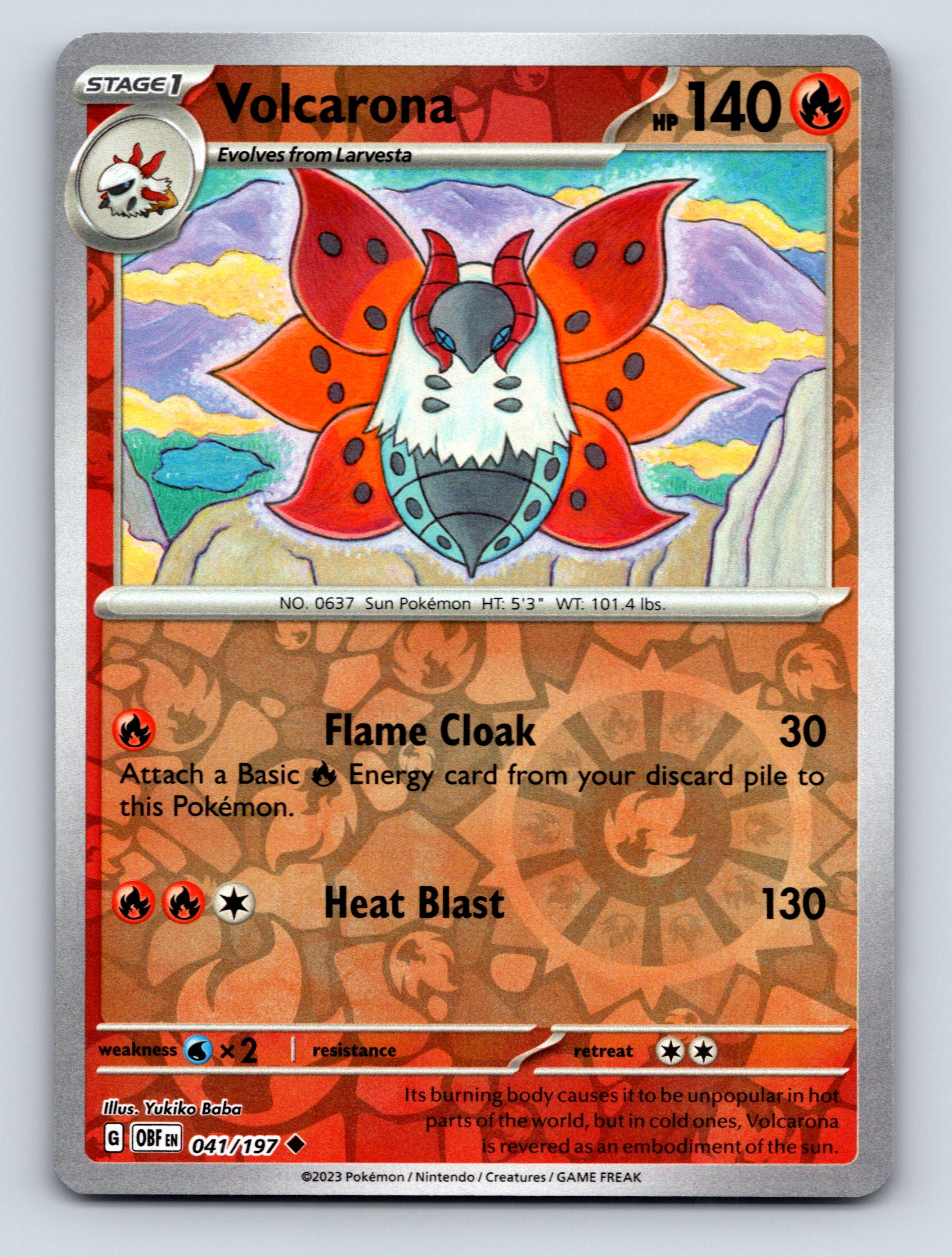 Stage 1 Volcarona HP 140 Flame Cloak Heat Blast Fire Orange Bright Pokémon