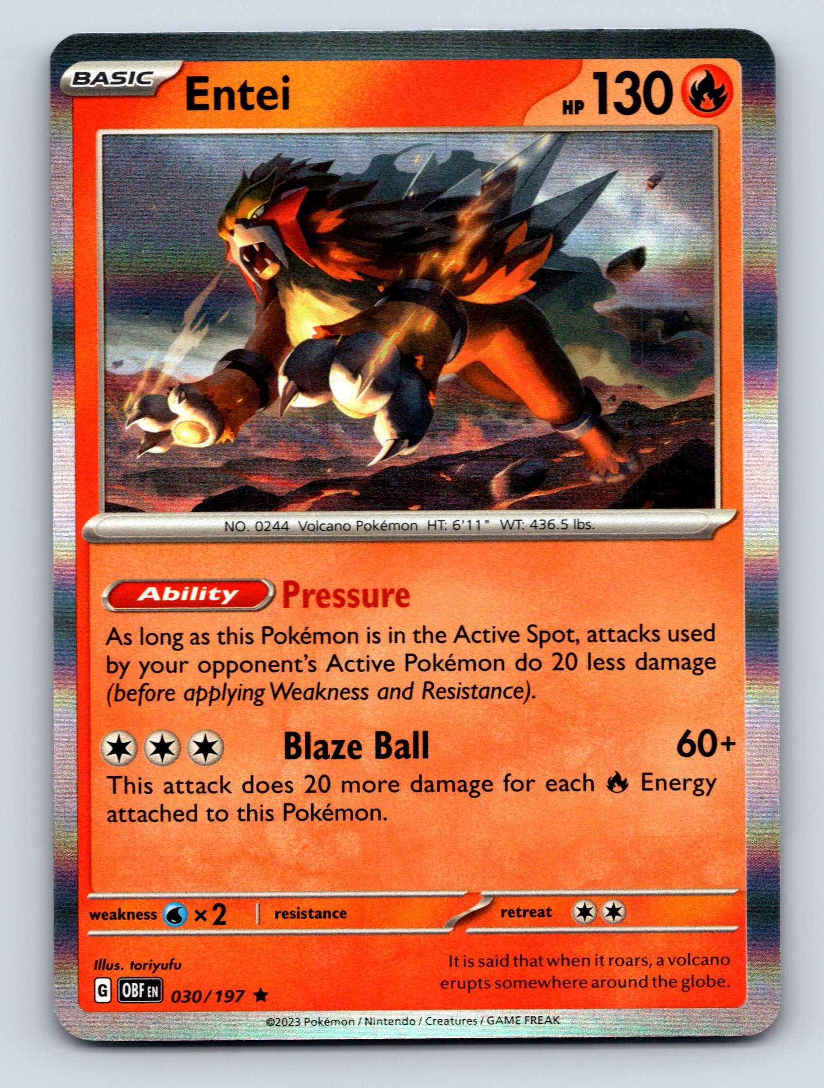 Basic Entei HP 130 Pressure Blaze Ball Attack Rarity Red Fire