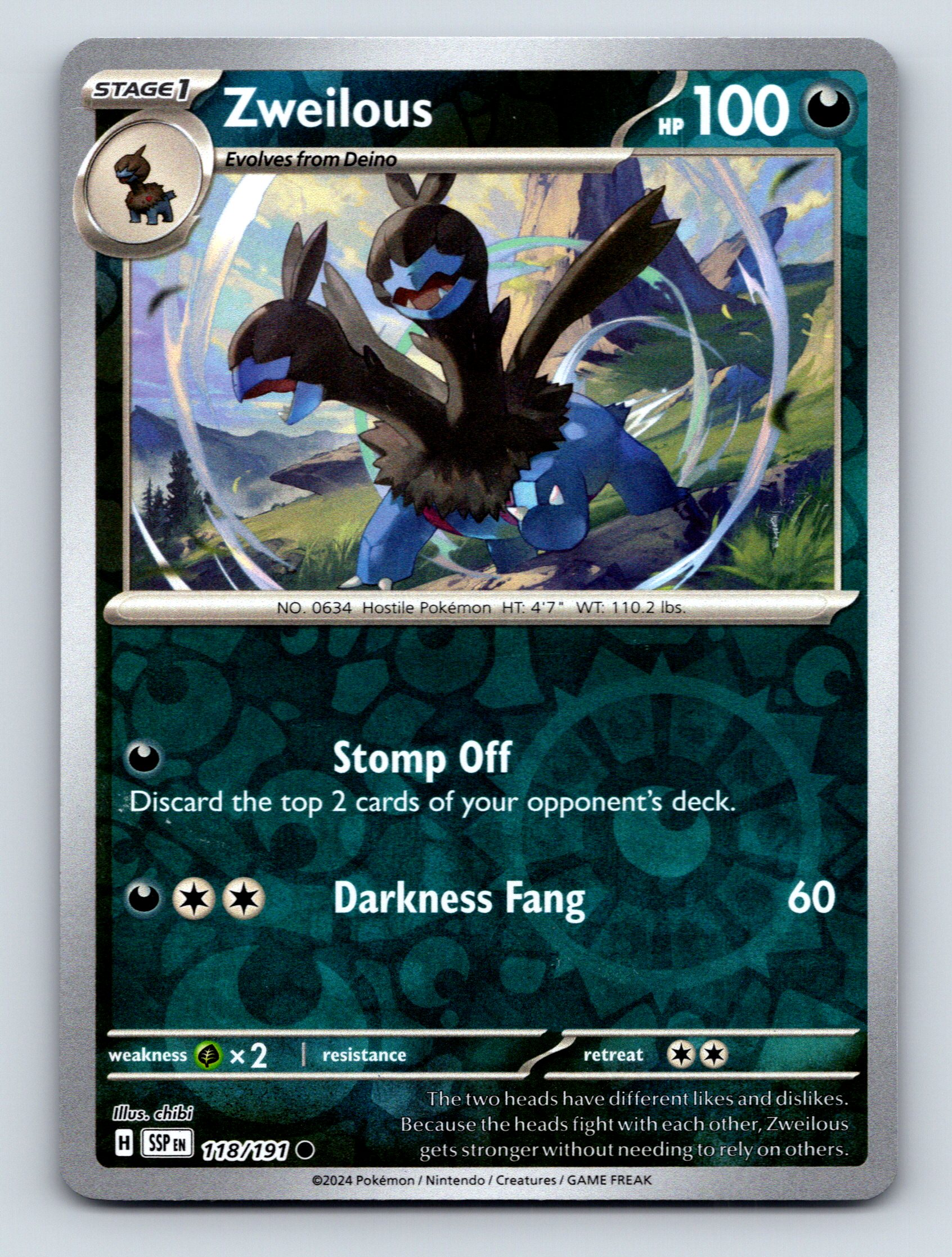 Stage 1 Zweilous HP 100 Darkness Fang Attack Rarity Dark Pokémon