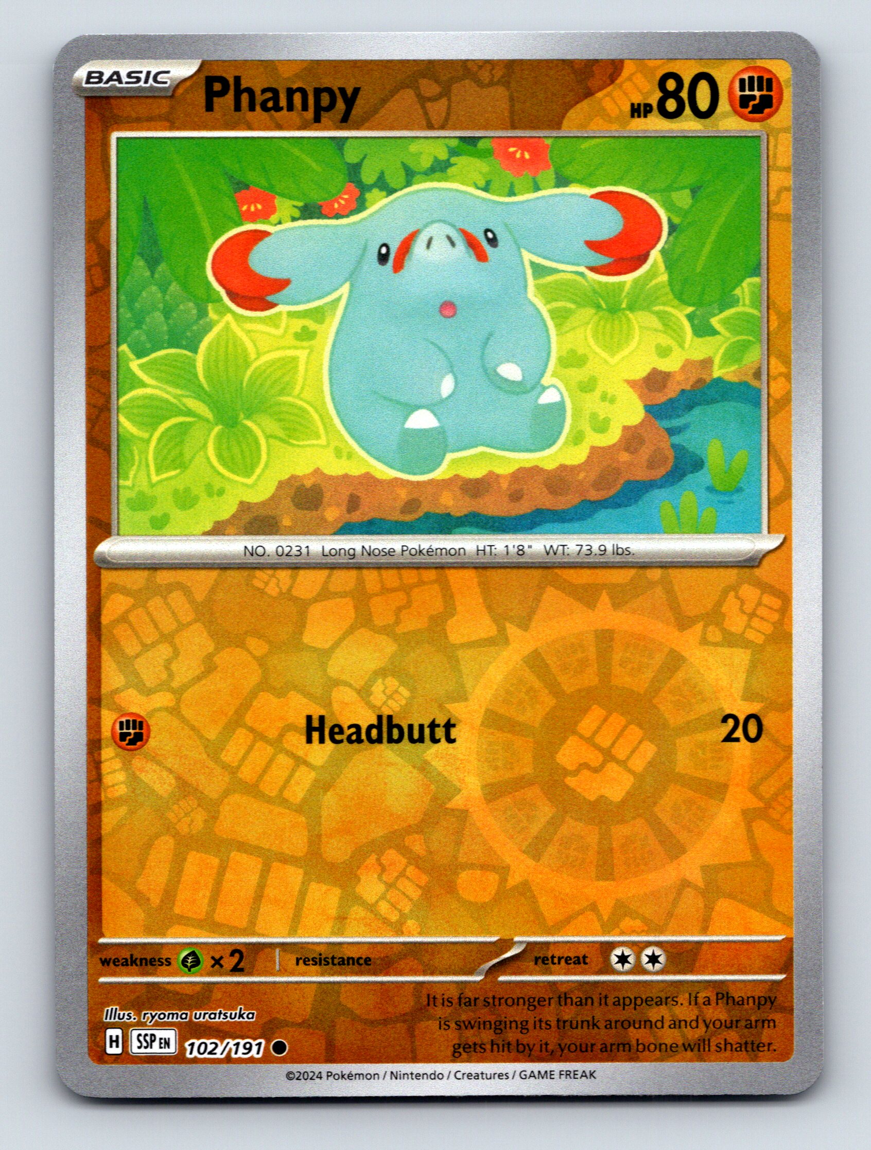Basic Phanpy HP 80 Headbutt Attack Rarity Green Pokmon Card