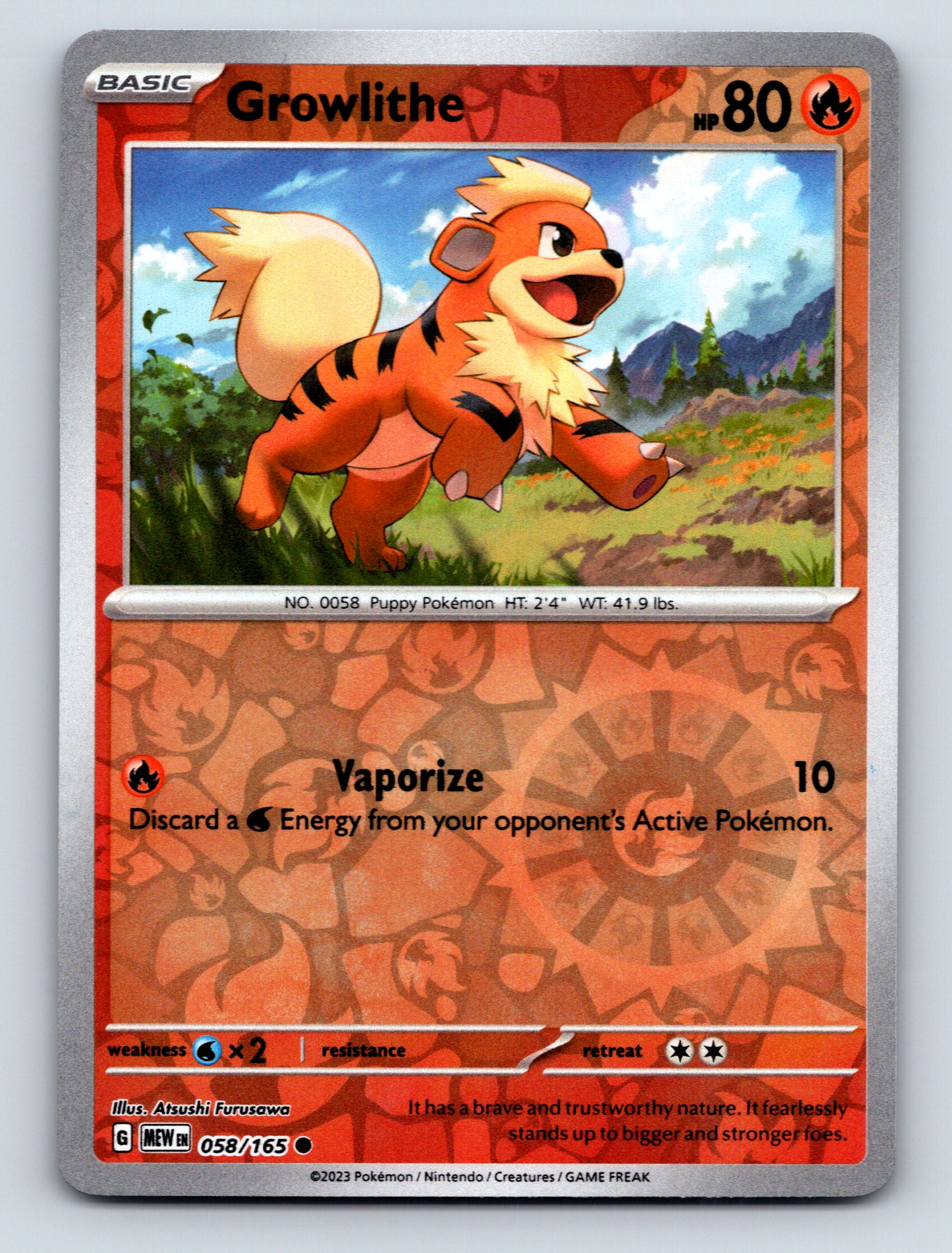 Basic Growlithe HP 80 Vaporize Attack Puppy Pokémon Orange Card | eBay