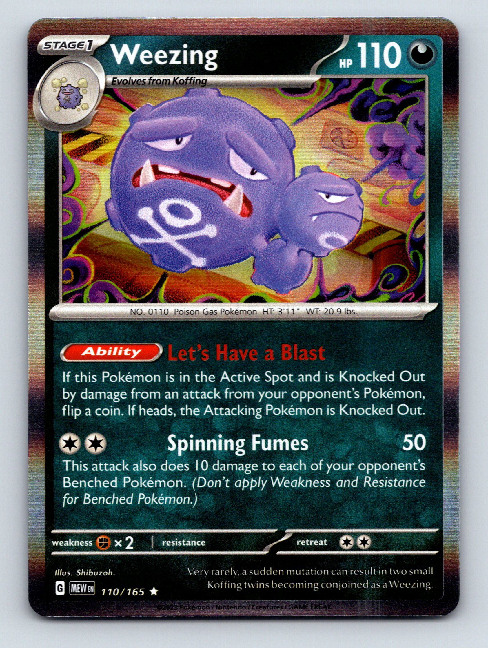 Stage 1 Weezing HP 110 Spinning Fumes Attack Dark Pokémon Card | eBay