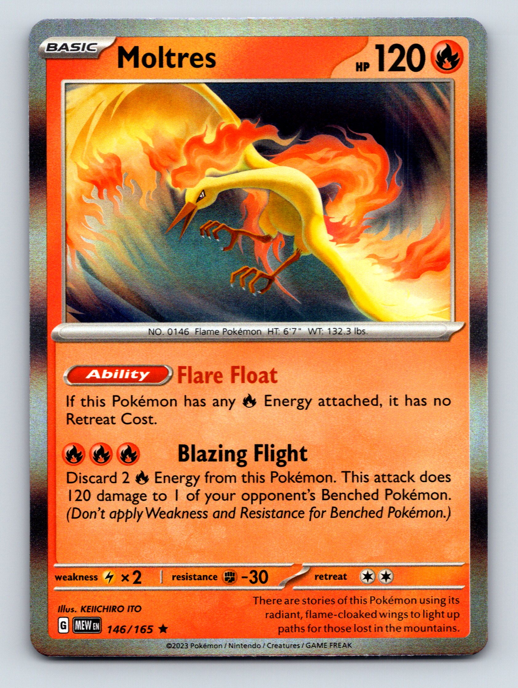 Basic Moltres HP 120 Flare Float Ability Blazing Flight Attack Red