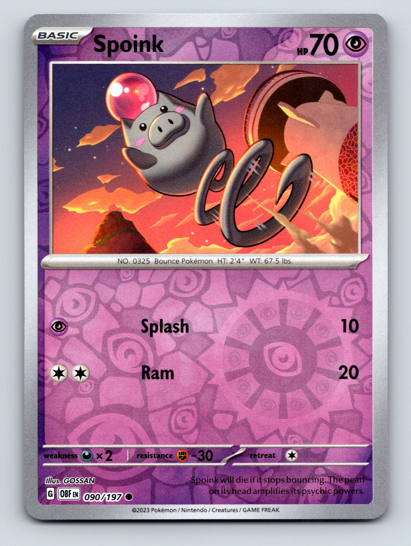 Basic Spoink HP 70 Splash Attack Rarity Purple Vibrant Pokémon