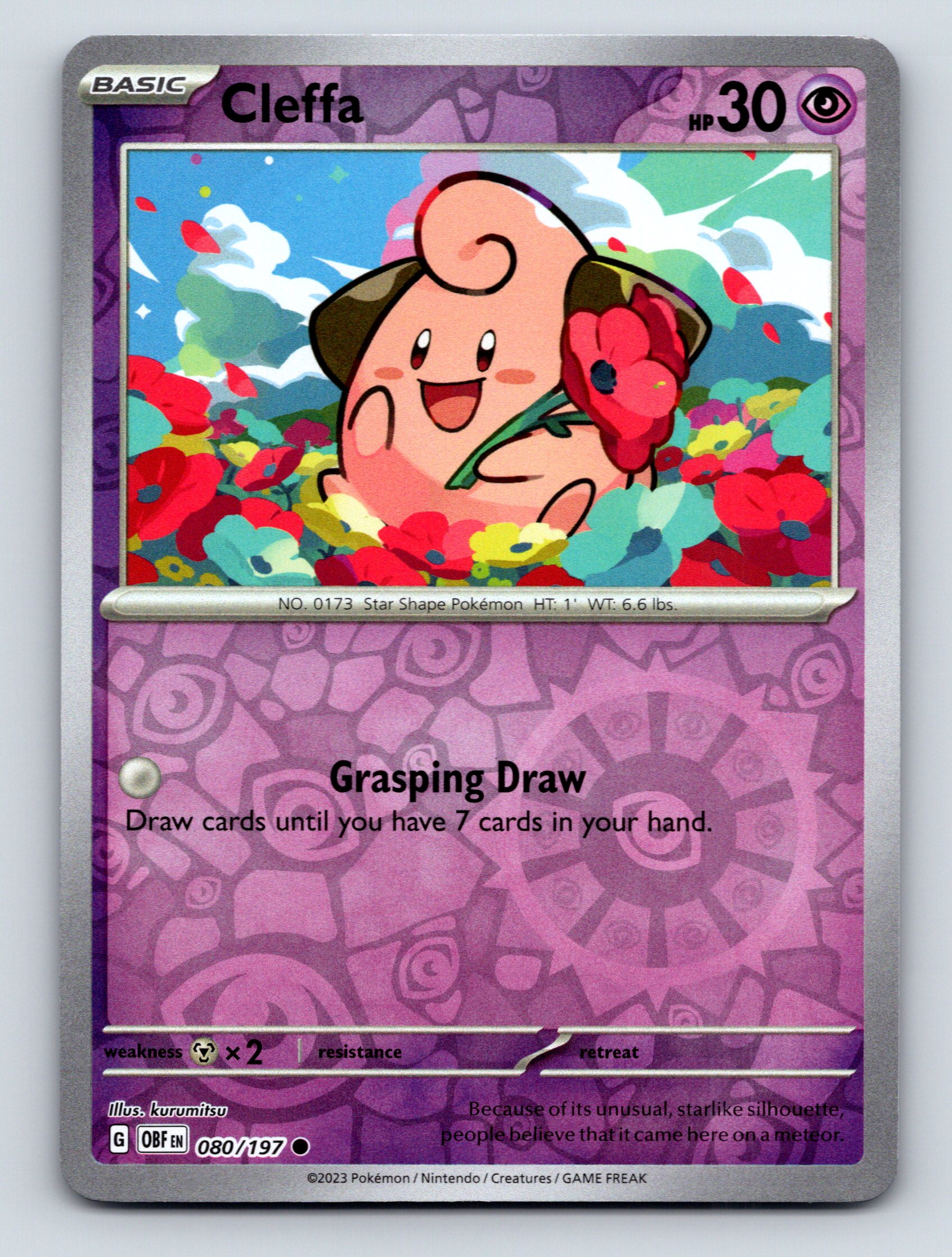 Basic Cleffa HP 30 Grasping Draw Attack Psychic Purple Playful