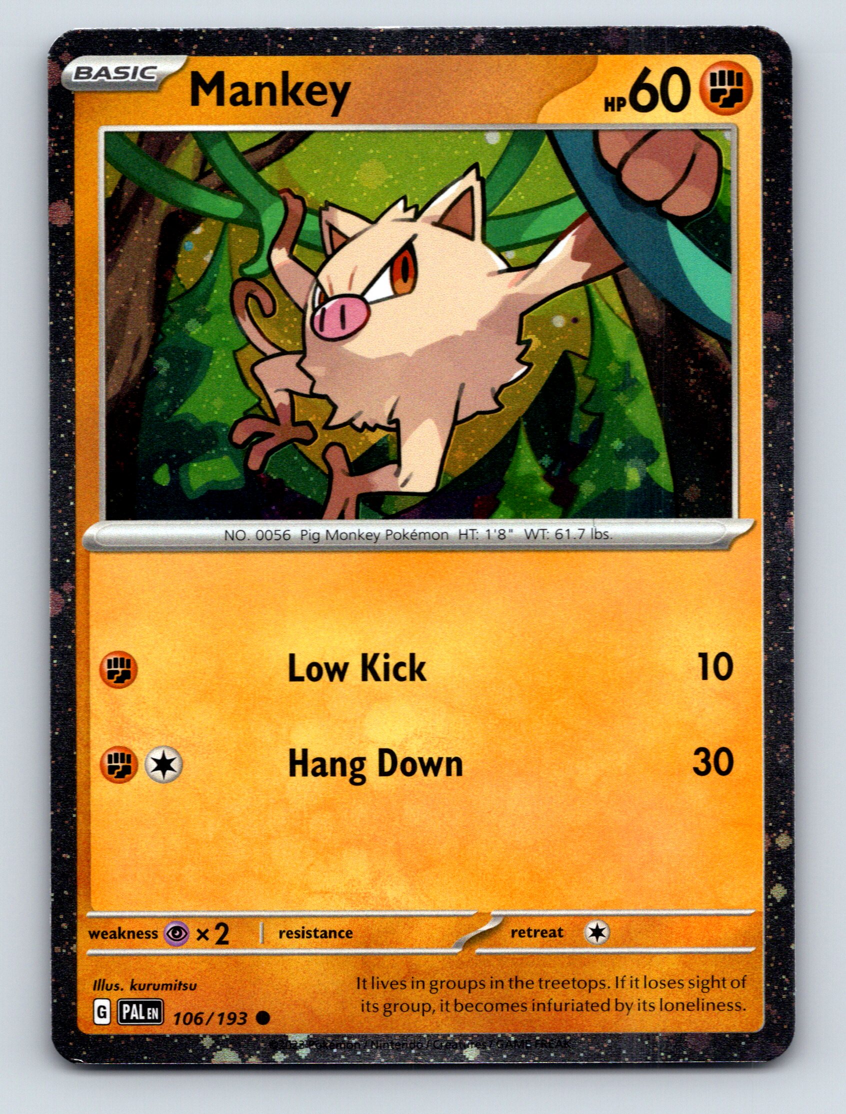 Basic Mankey HP 60 Low Kick Hang Down Rarity Orange Energetic