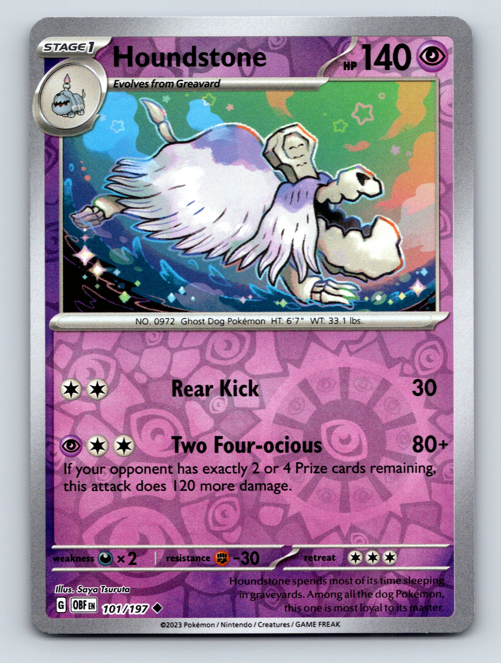 Stage 1 Houndstone HP 140 Rear Kick Attack Rare Purple Ghostly Pokémon