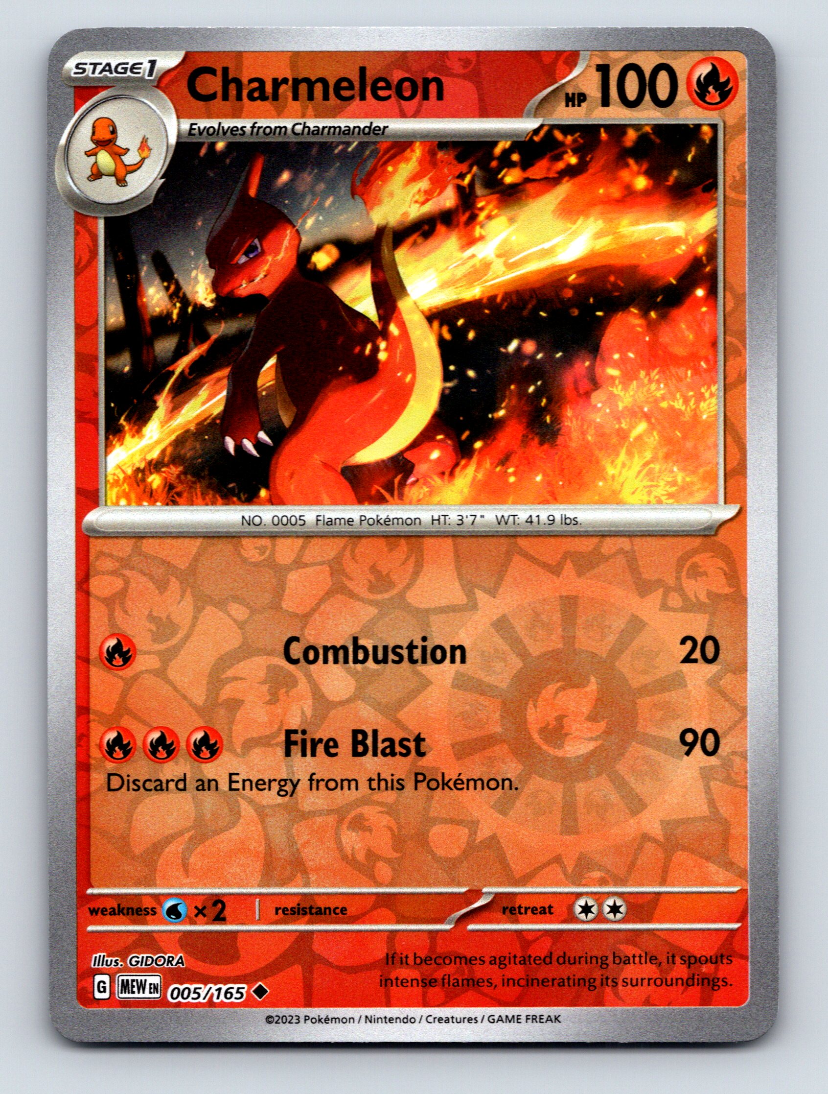 Stage 1 Charmeleon HP 100 Fire Blast Attack Rarity Red Fiery Pokmon Card