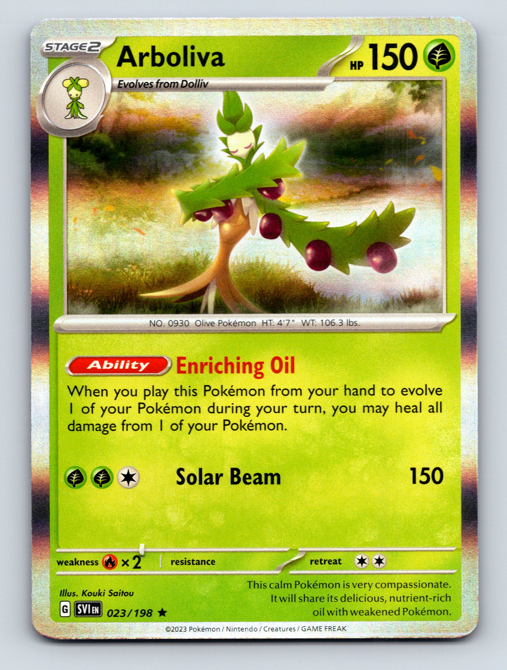 Stage 2 Arboliva HP 150 Solar Beam Ability Rarity Olive Pokémon