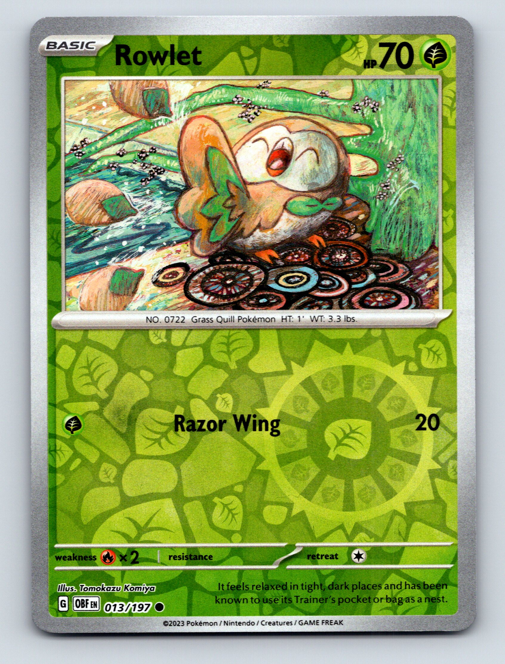 Basic Rowlet HP 70 Razor Wing Attack Rarity Green Colorful Pokémon | eBay