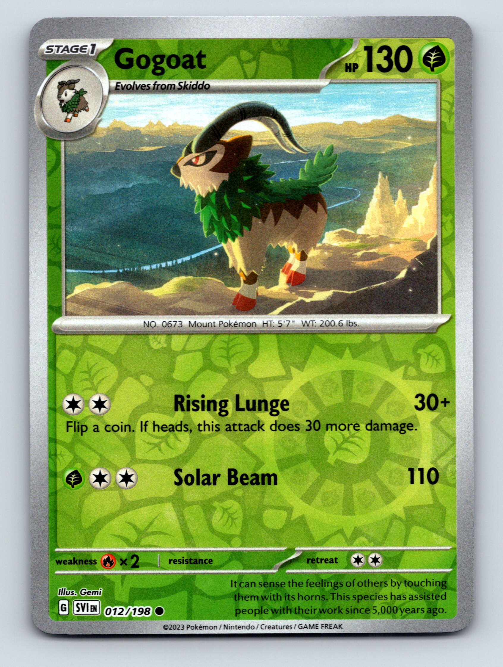 Stage 1 Gogoat HP 130 Rising Lunge Solar Beam Rarity Green
