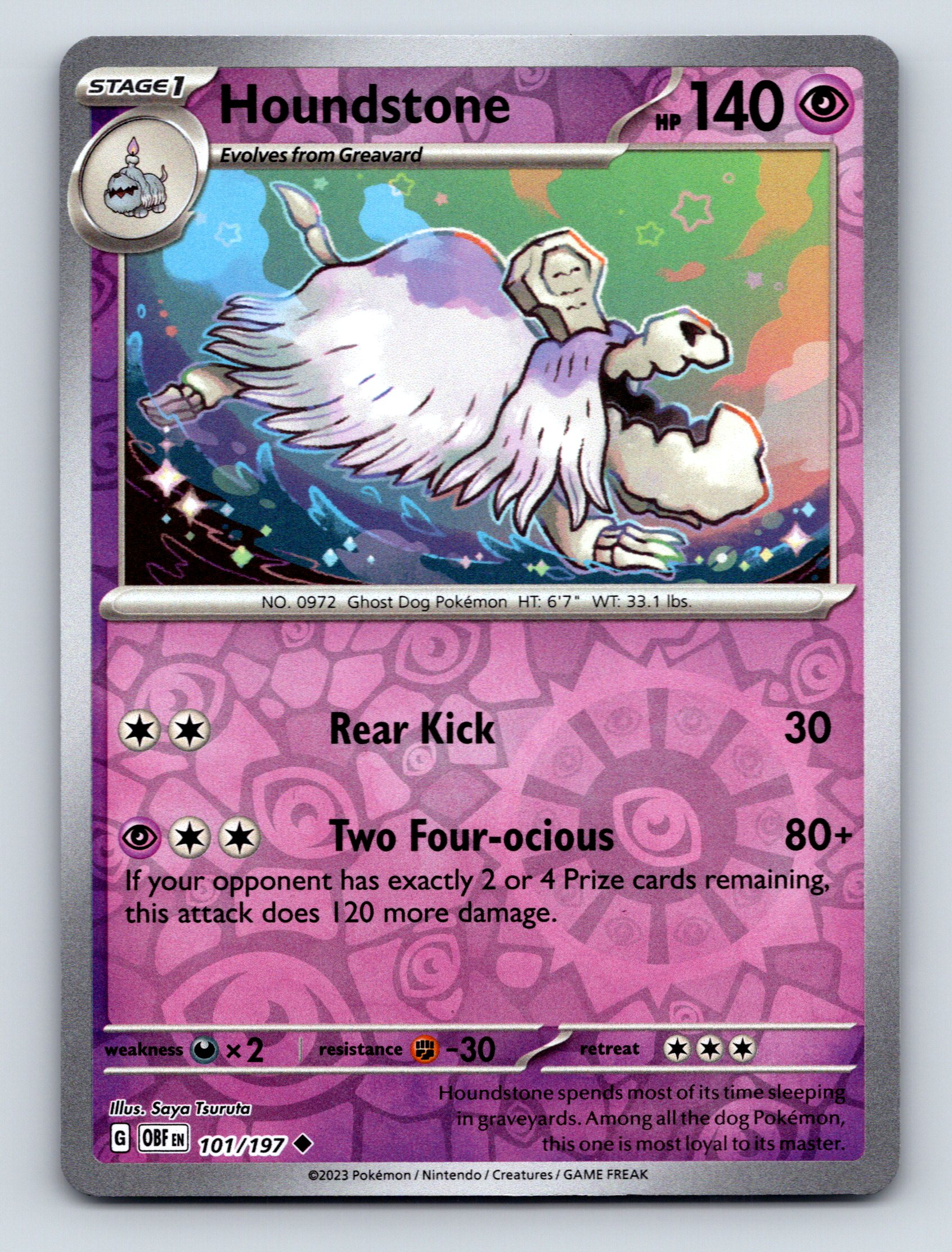 Stage 1 Houndstone HP 140 Two Fourocious Attack Rarity Purple Ghost Pokémon