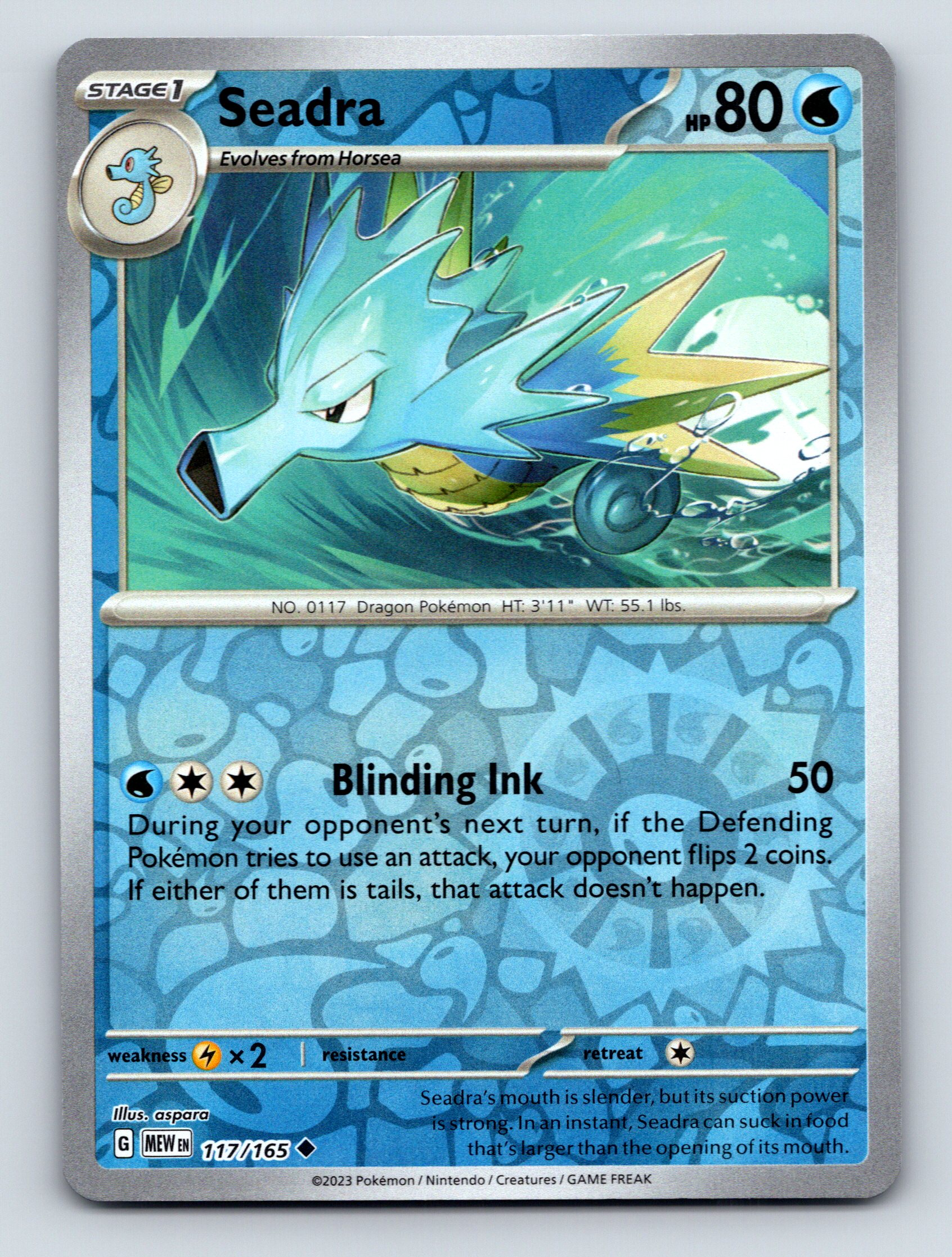 ナツメモノハラリ-EX フェアリータイプ 280HP Stage 1 Seadra HP 80 Blinding Ink Attack Rare Blue Water