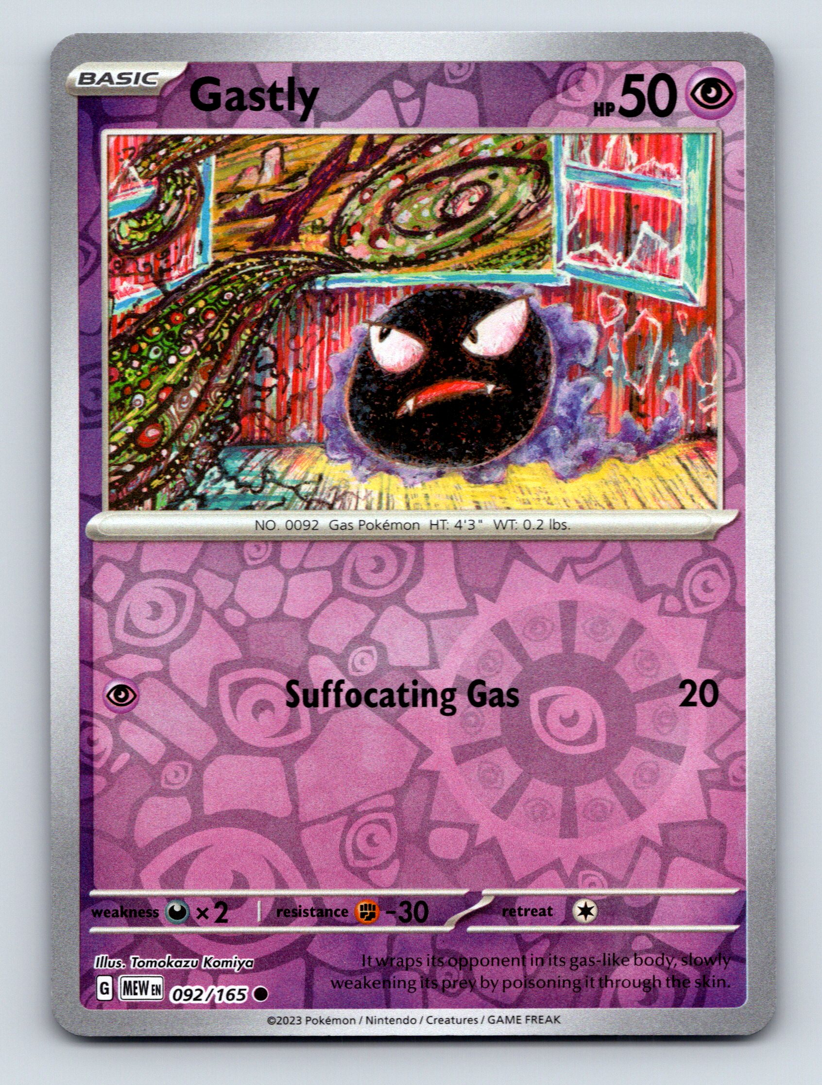 Basic Gastly HP 50 Suffocating Gas Attack Purple Pokémon Card Art