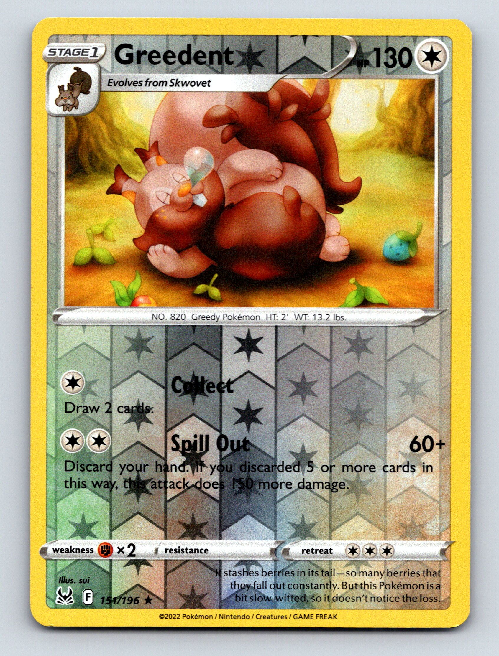 Stage 1 Greedent HP 130 Collect Attack Rarity Brown Pokémon Card