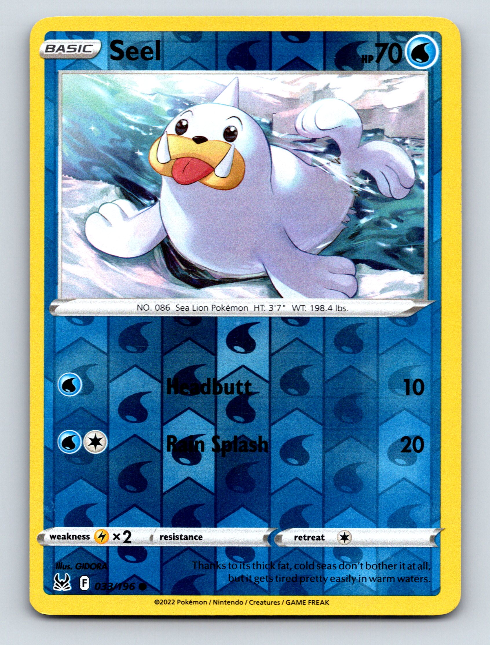 Basic Seel HP 70 Headbutt Rain Splash Rarity Blue Pokémon TCG Card