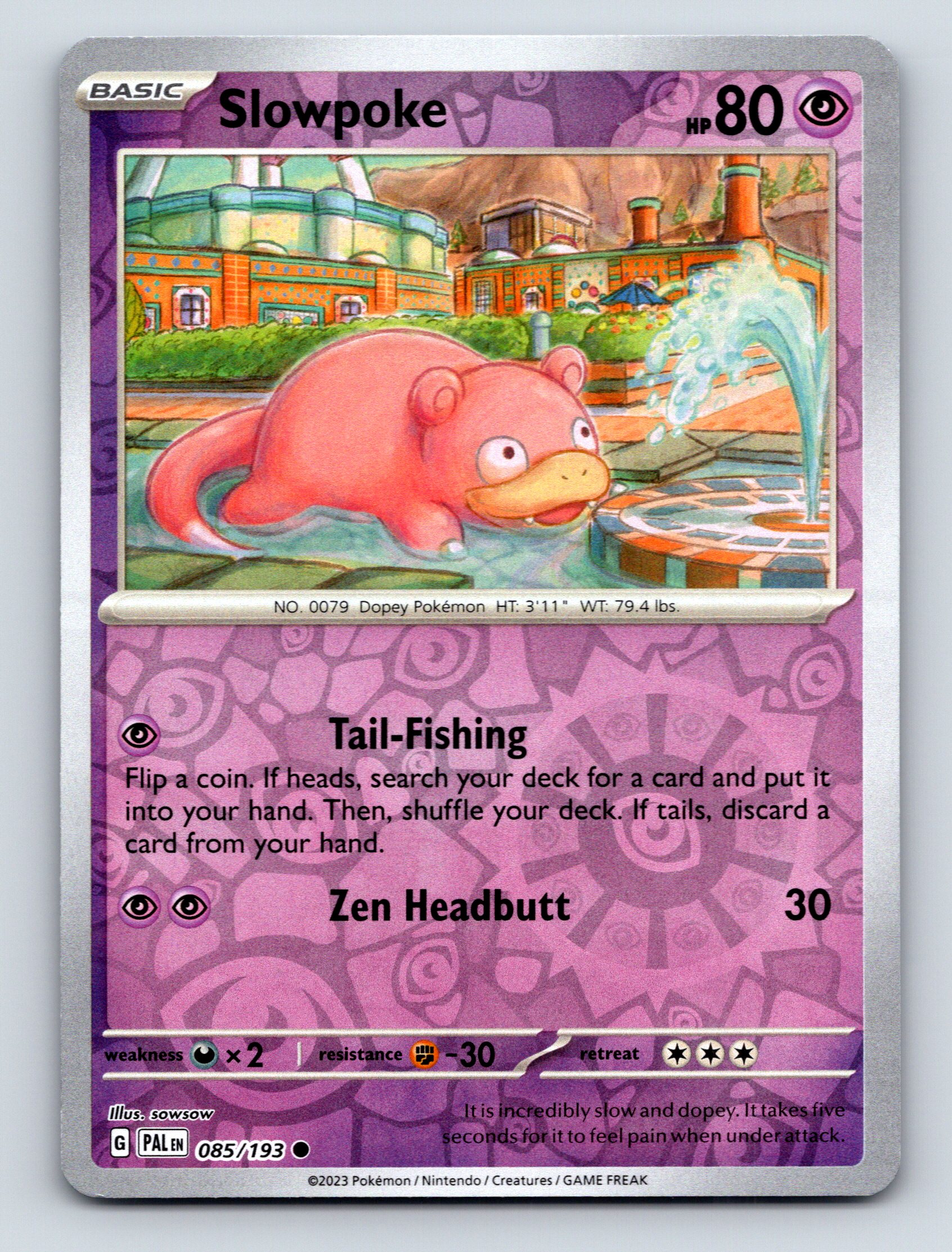 Basic Slowpoke HP 80 Zen Headbutt Attack Rare Purple Vibrant