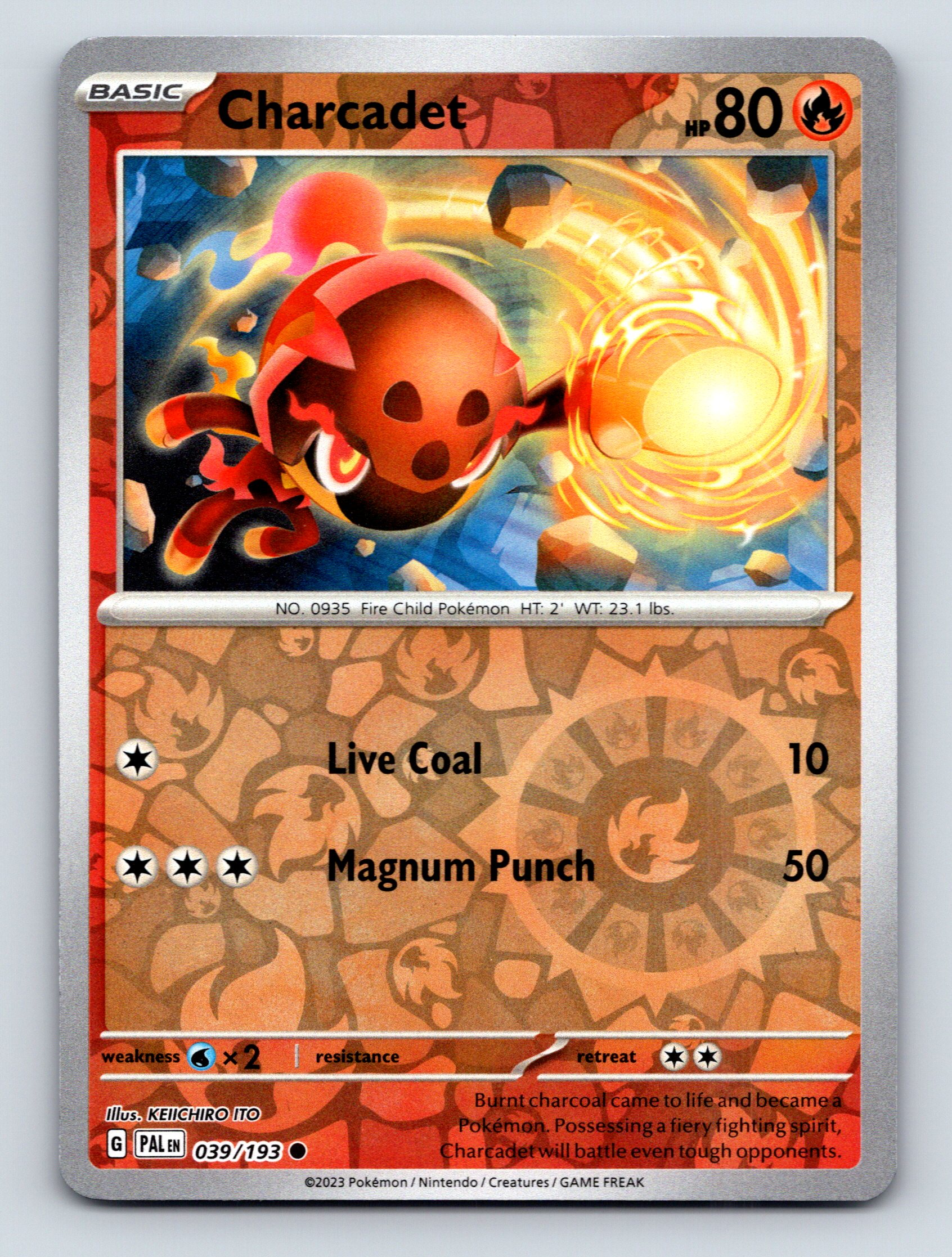 Basic Charcadet HP 80 Magnum Punch Attack Fire Red Pokémon Card