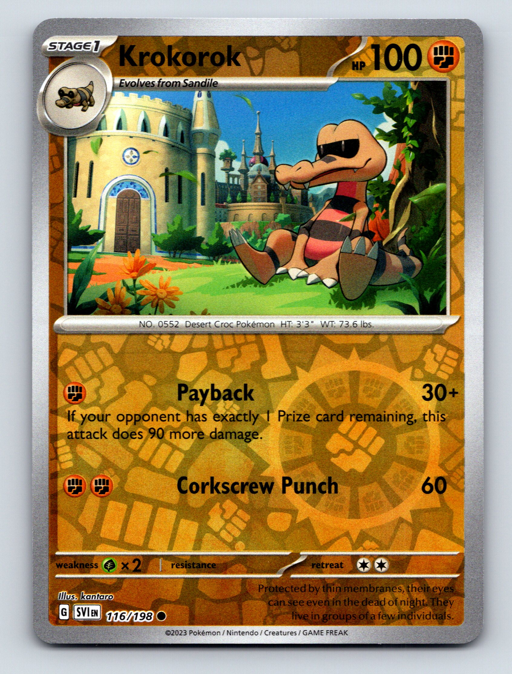 POKKASKページ１ Stage 1 Krokorok HP 100 Payback Attack Rarity Brown Color Pokémon