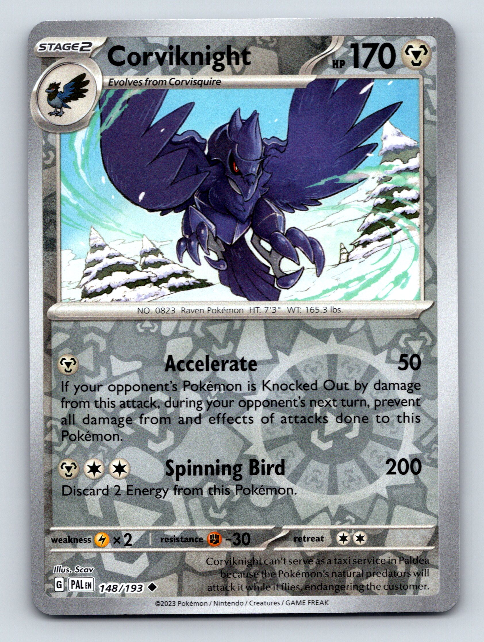 Stage 2 Corviknight HP 170 Accelerate Attack Rarity Silver Raven