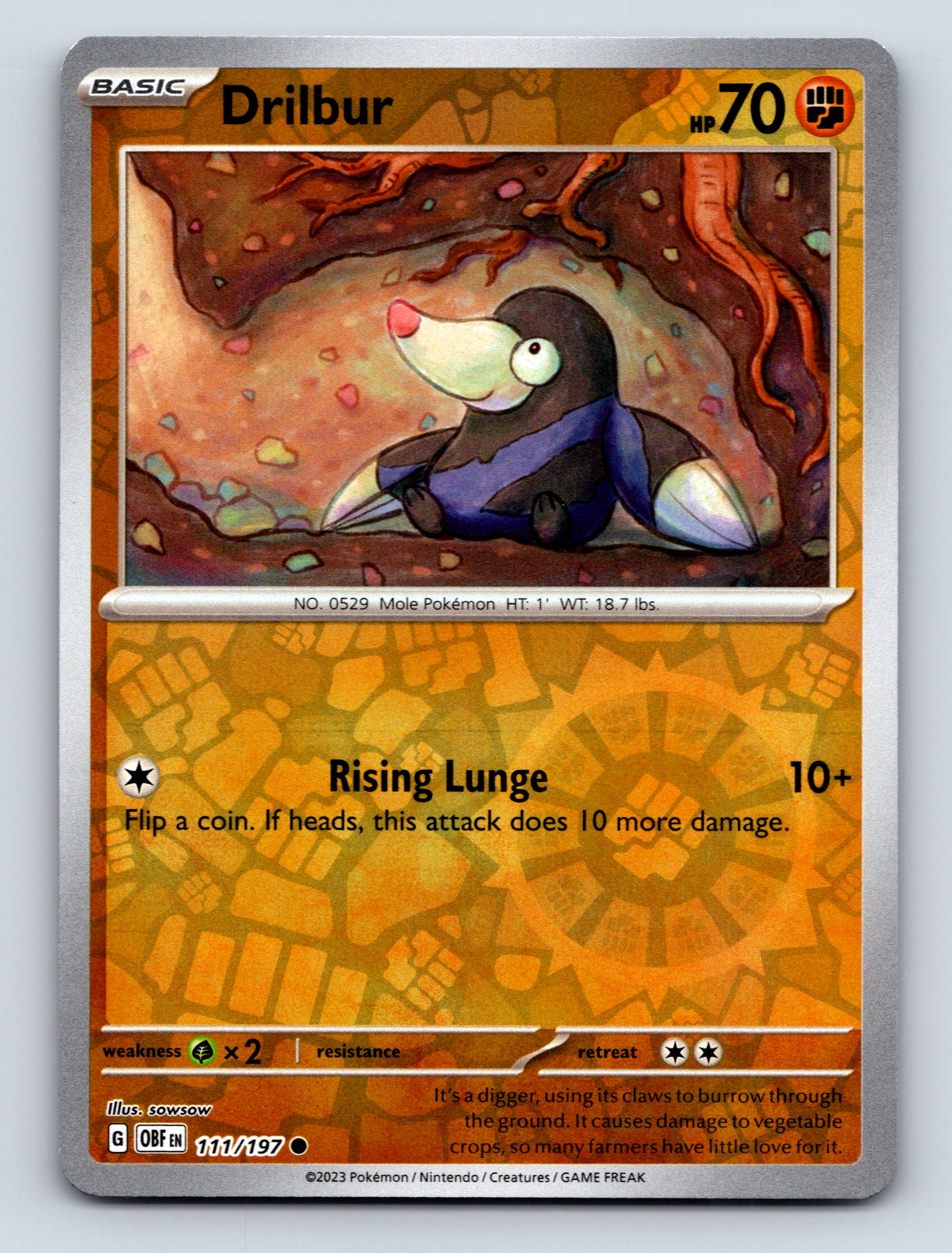 ツタージャ ホロカード HP70 Basic Drilbur HP 70 Rising Lunge Attack Rarity Earth Brown Pokémon