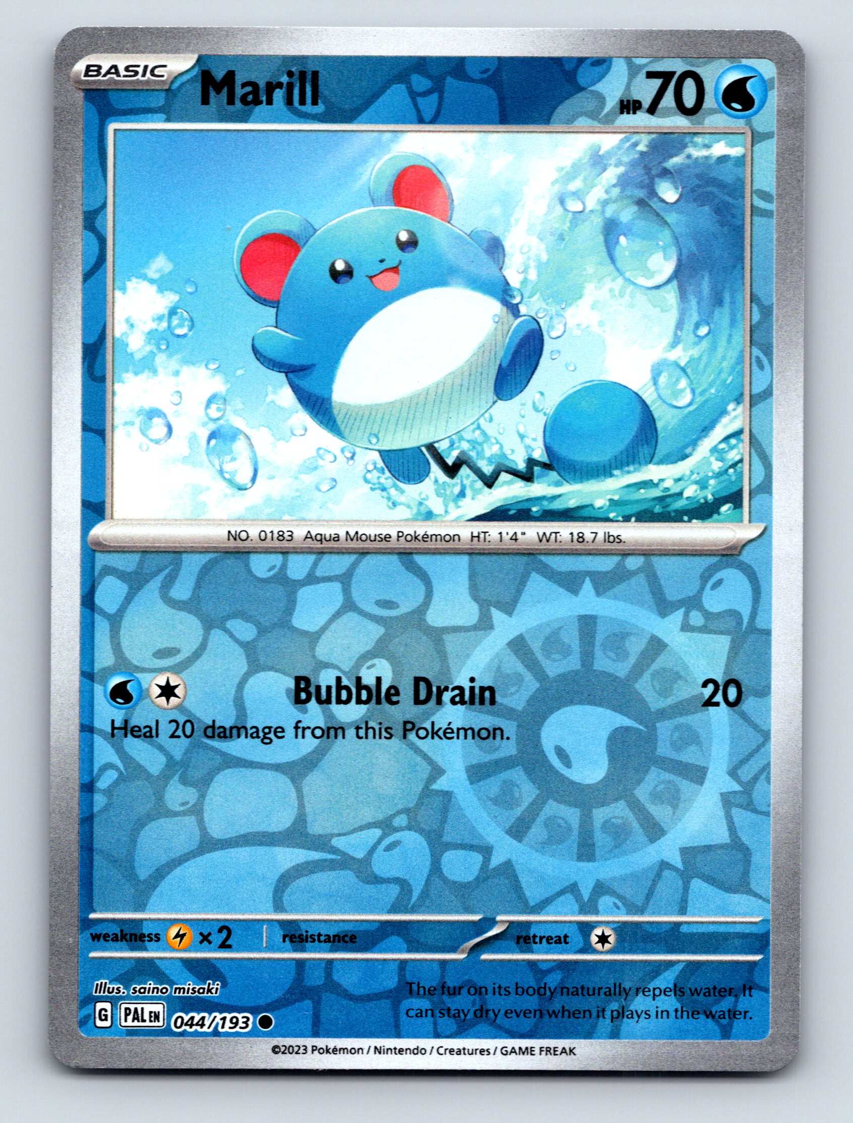 Basic Marill HP 70 Bubble Drain Attack Rarity Blue Colorful