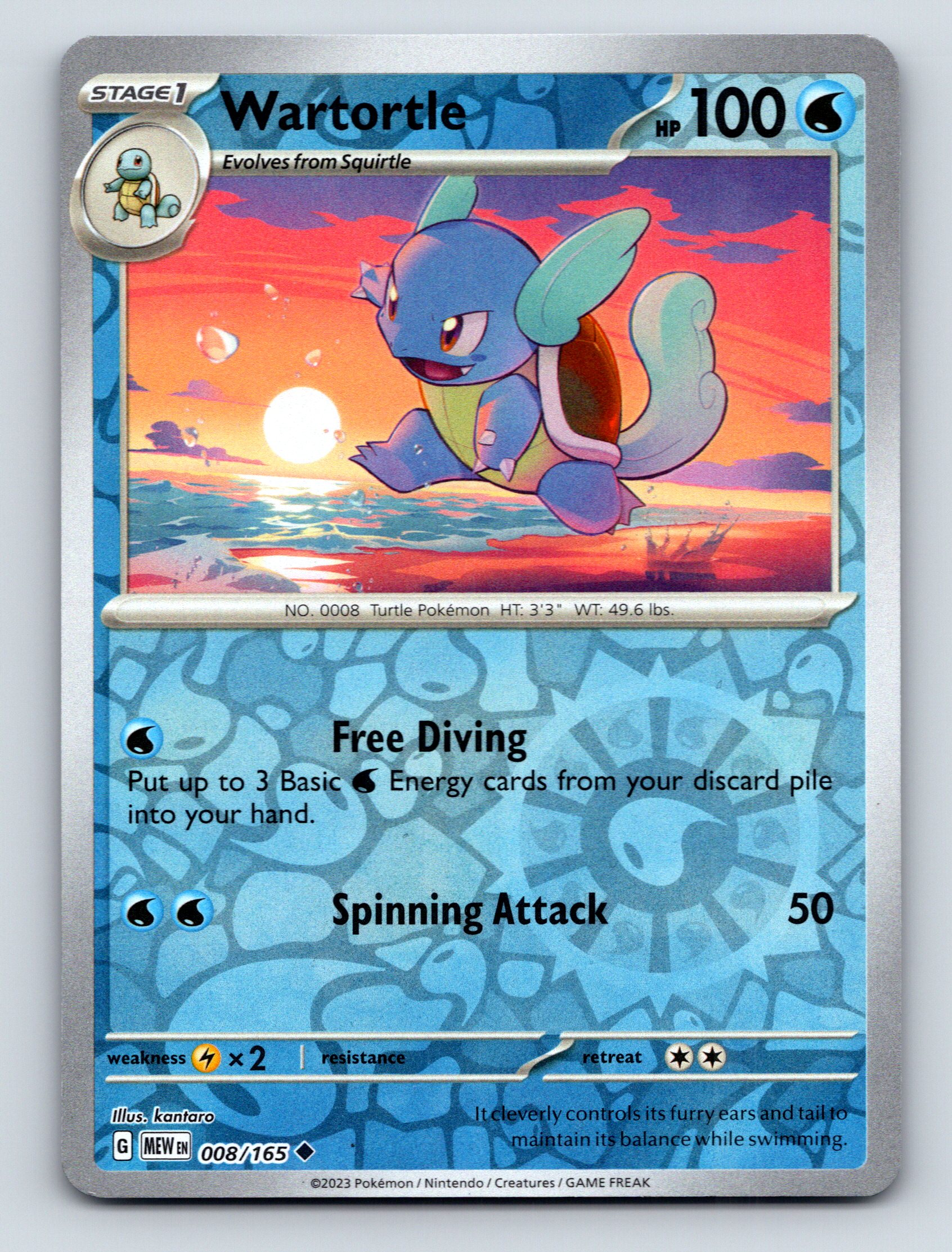 Stage 1 Wartortle HP 100 Free Diving Spinning Attack Blue Pokémon