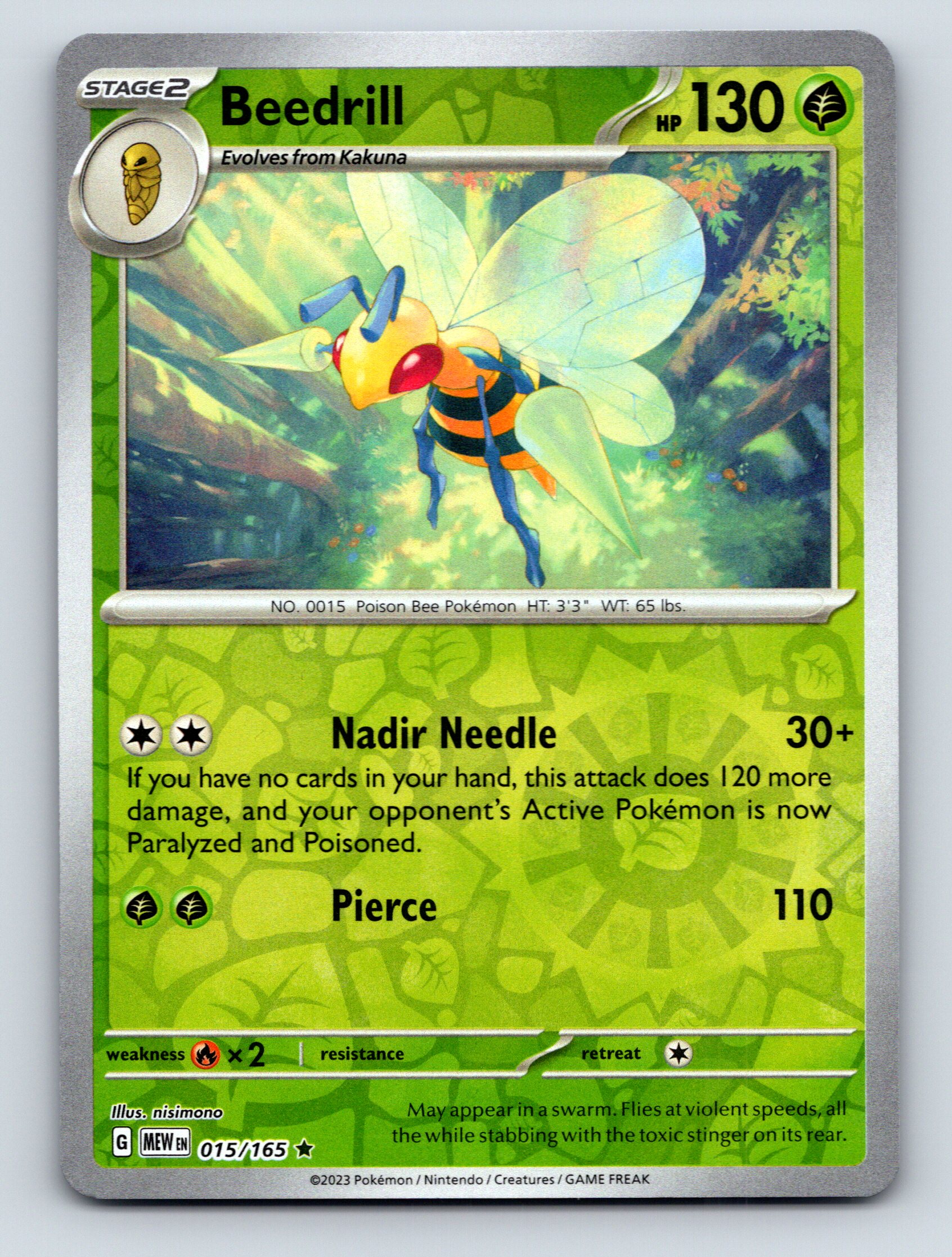 Stage 2 Beedrill HP 130 Nadir Needle Attack Rarity Green Pokémon