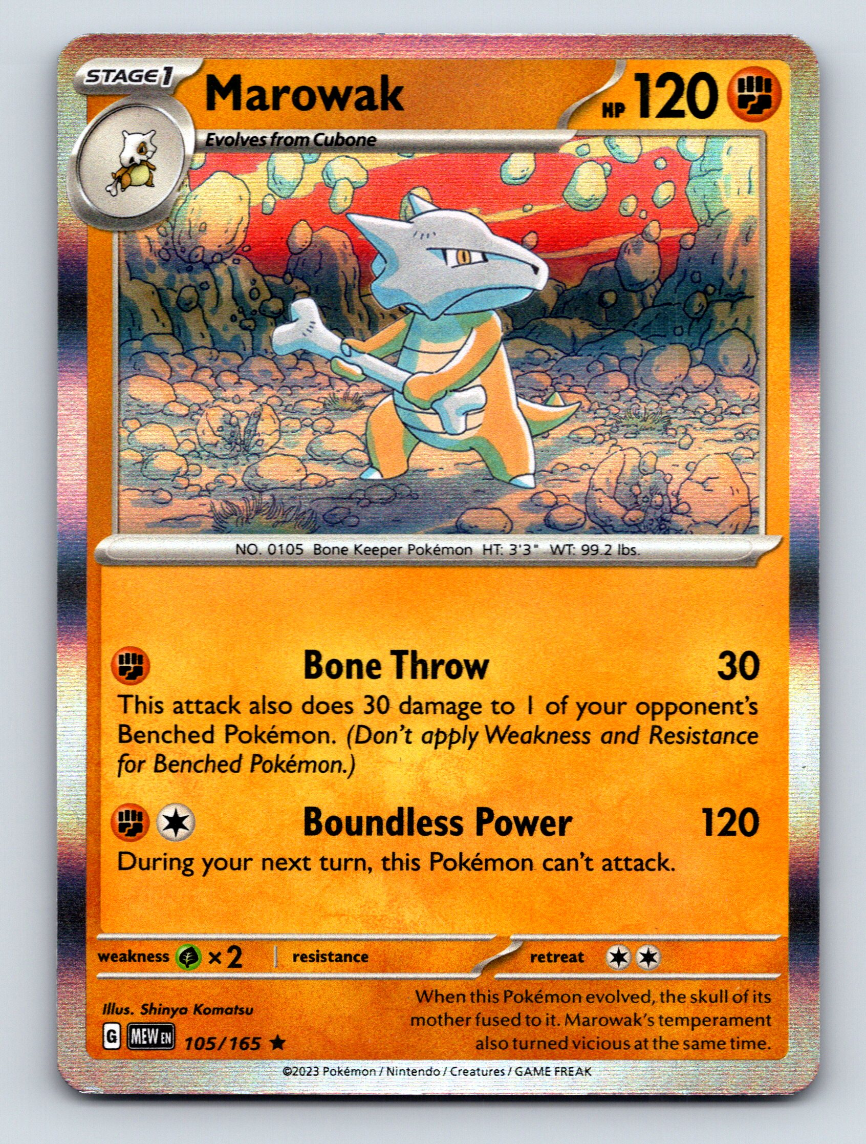 Stage 1 Marowak HP 120 Bone Throw Attack Rarity Orange Pokémon