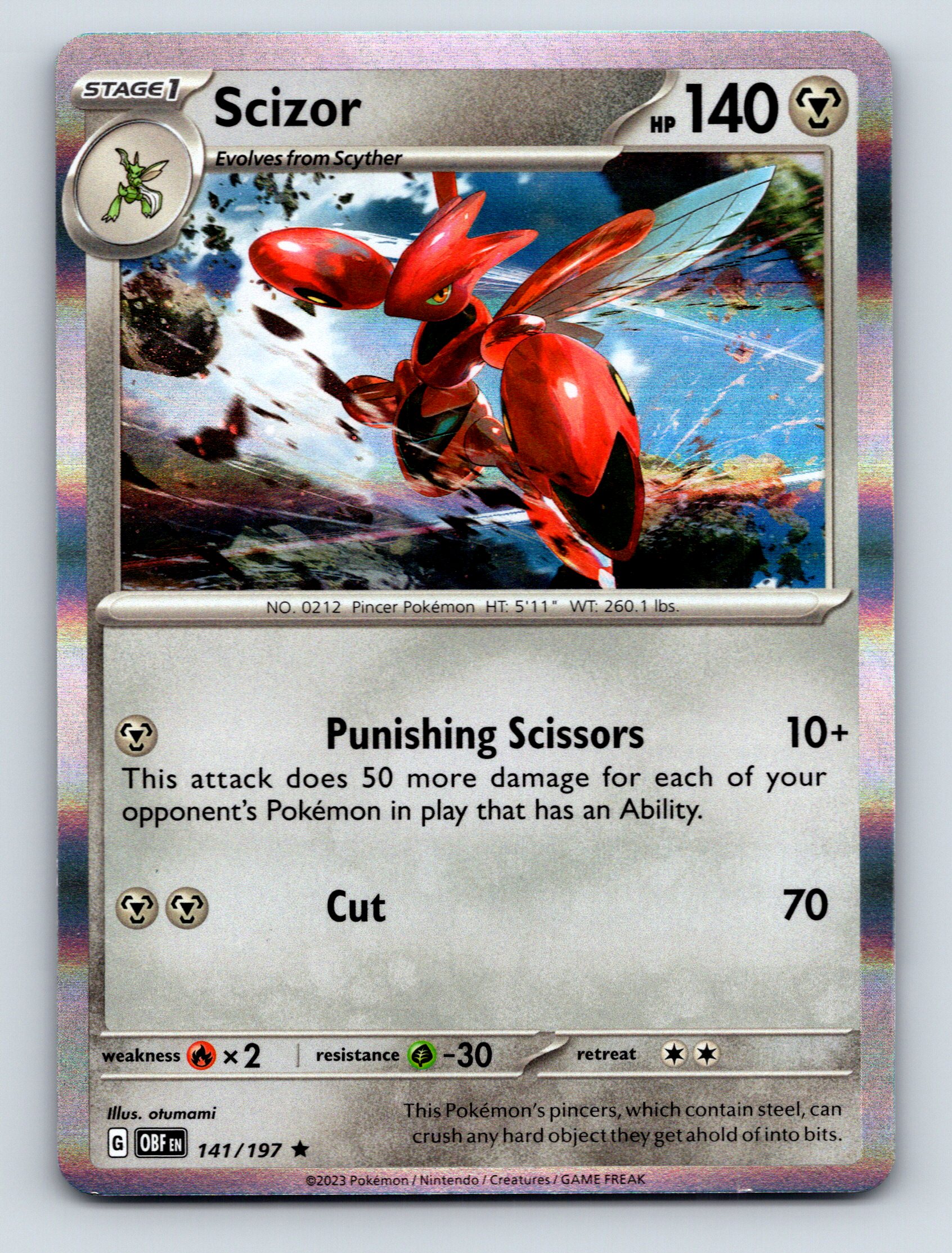 Stage 1 Scizor HP 140 Punishing Scissors Cut Rarity Red Bold