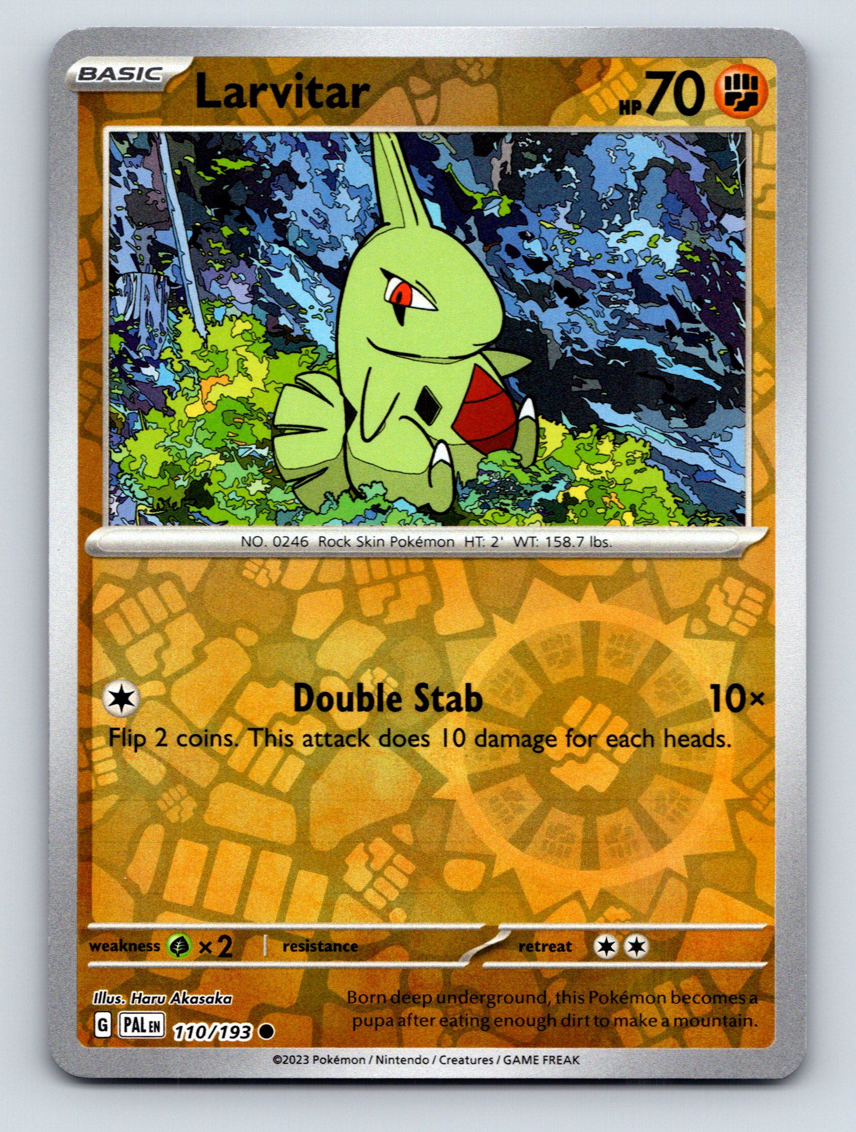 Basic Larvitar HP 70 Double Stab Attack Rare Orange Pokémon Card