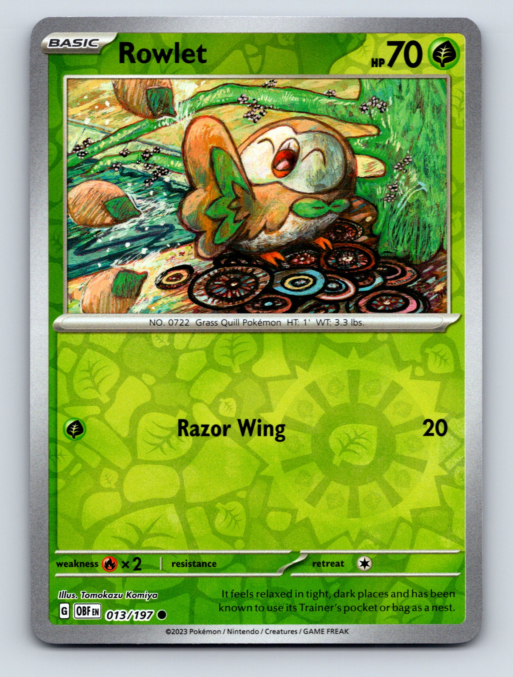 Basic Rowlet HP 70 Razor Wing Attack Rarity Green Colorful Pokémon | eBay