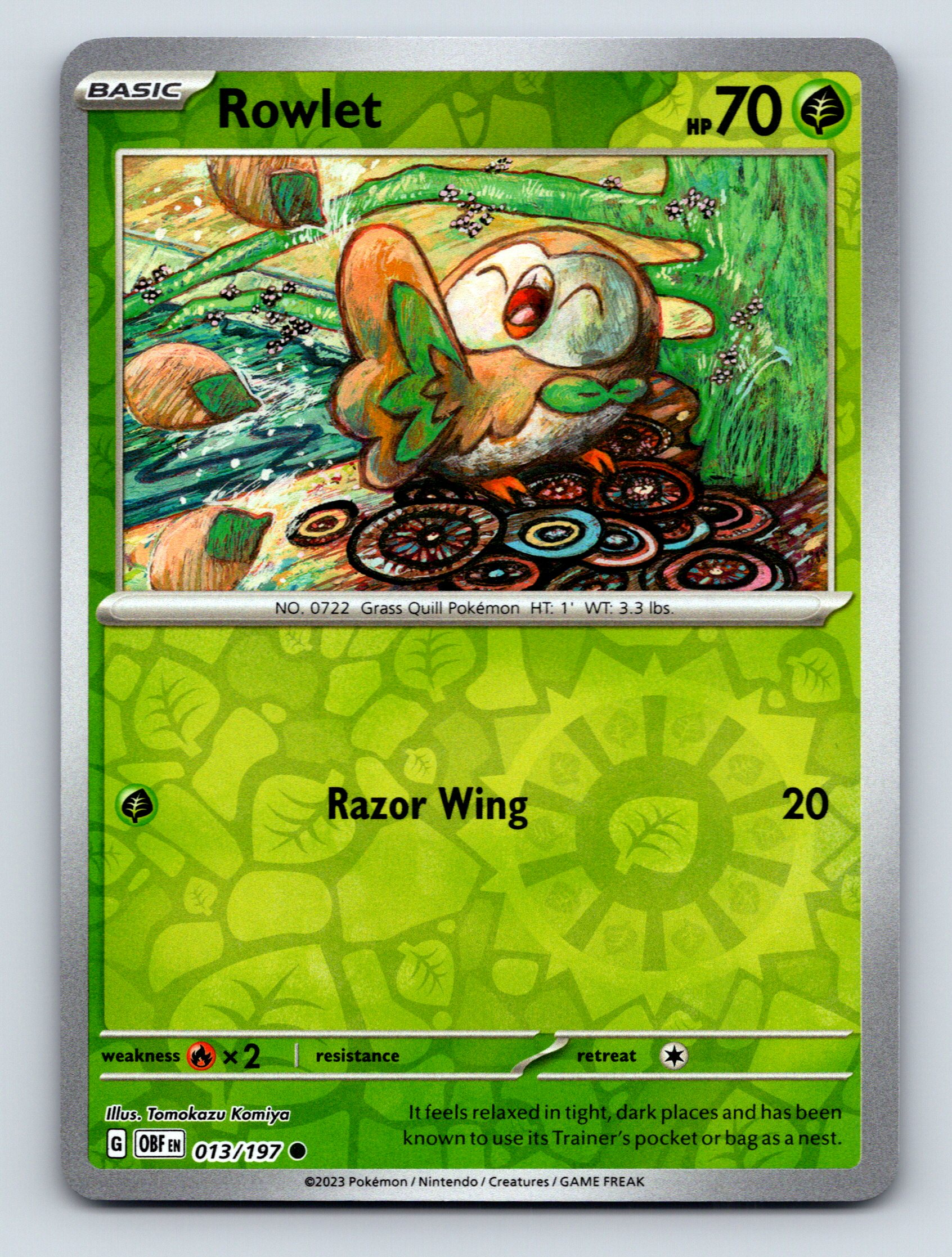Basic Rowlet HP 70 Razor Wing Attack Grass Green Pokmon Card