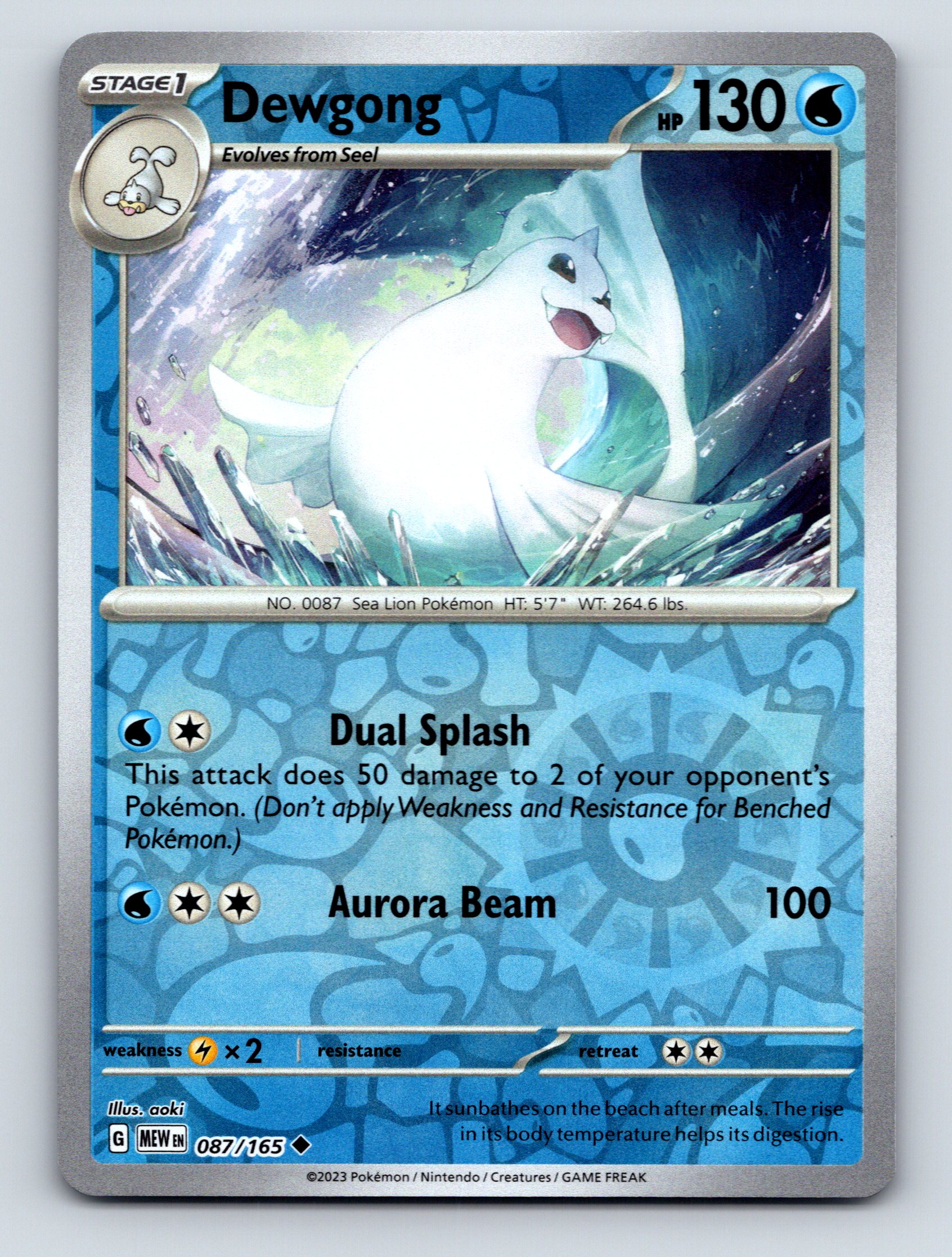 Stage 1 Dewgong HP 130 Dual Splash Aurora Beam Rare Blue Pokémon