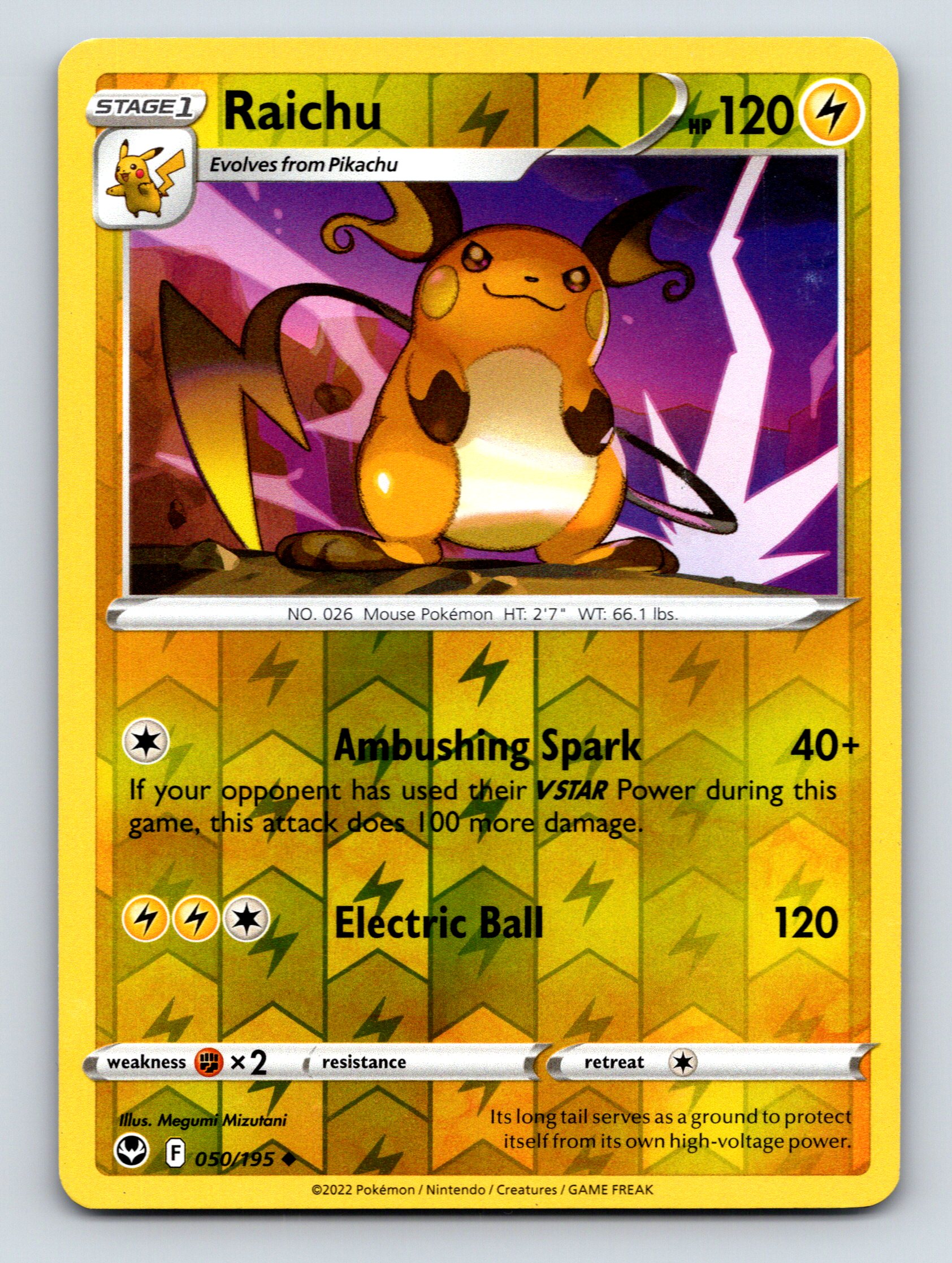 Stage 1 Raichu HP 120 Electric Ball Attack Yellow Vibrant