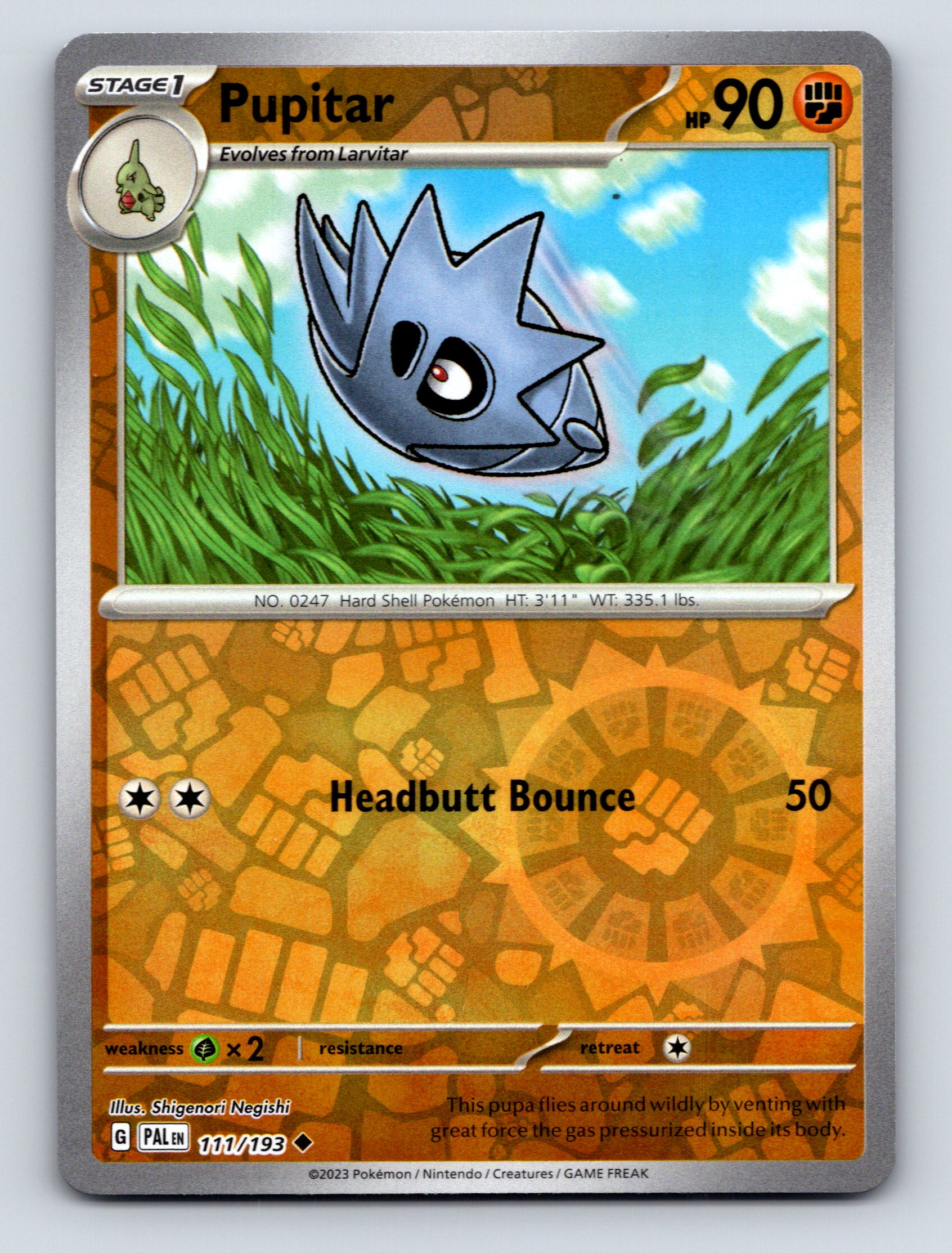 pokemon pupitar card Stage 1 Pupitar HP 90 Headbutt Bounce Attack Rarity Orange Vibrant Pokémon