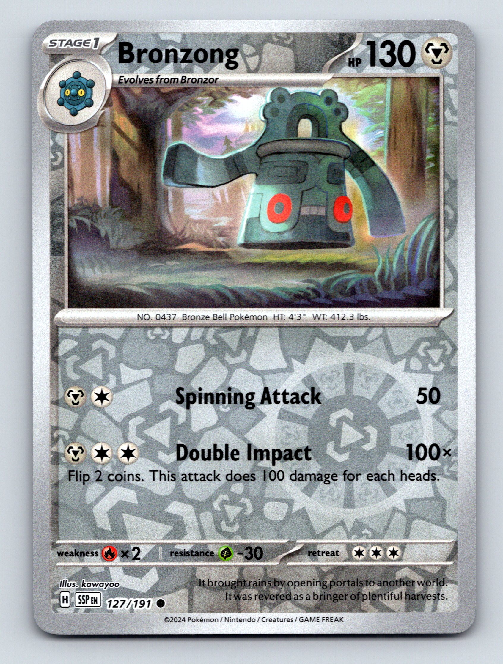 Stage 1 Bronzong HP 130 Double Impact Attack Rarity Gray Pokémon