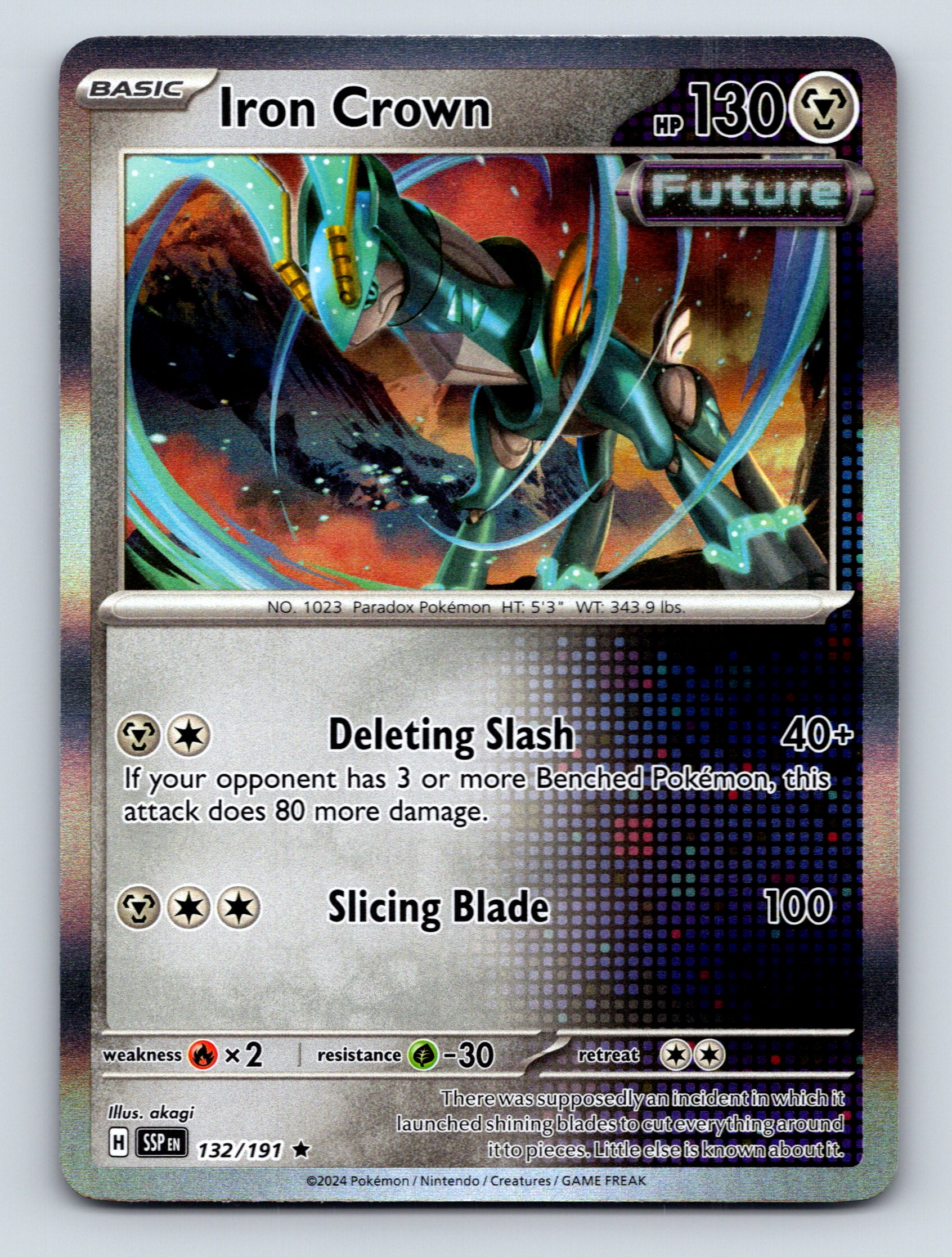 Basic Iron Crown HP 130 Deleting Slash Attack Rare Silver Pokémon