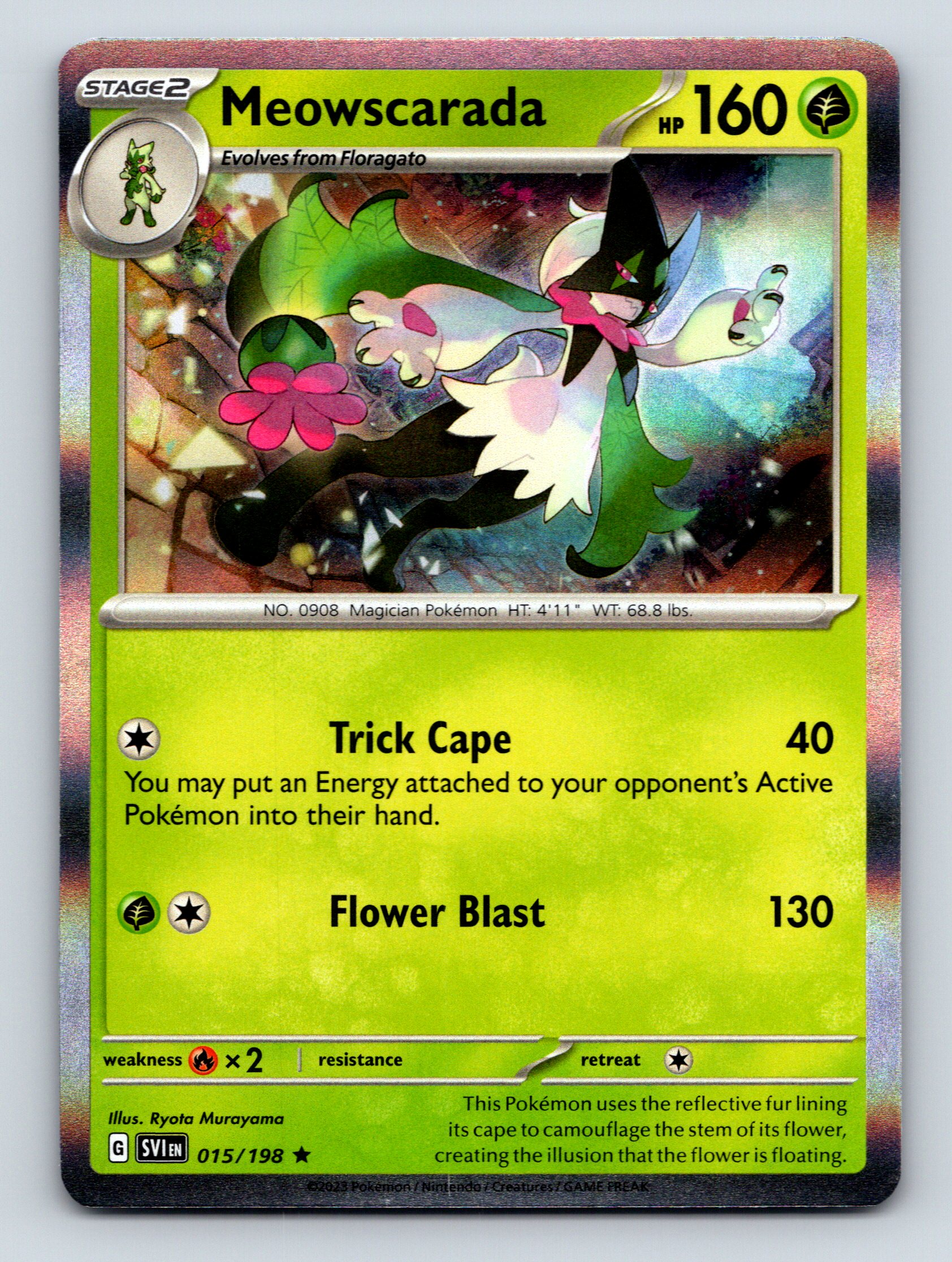 Stage 2 Meowscarada HP 160 Flower Blast Attack Rarity Green Pokmon Card