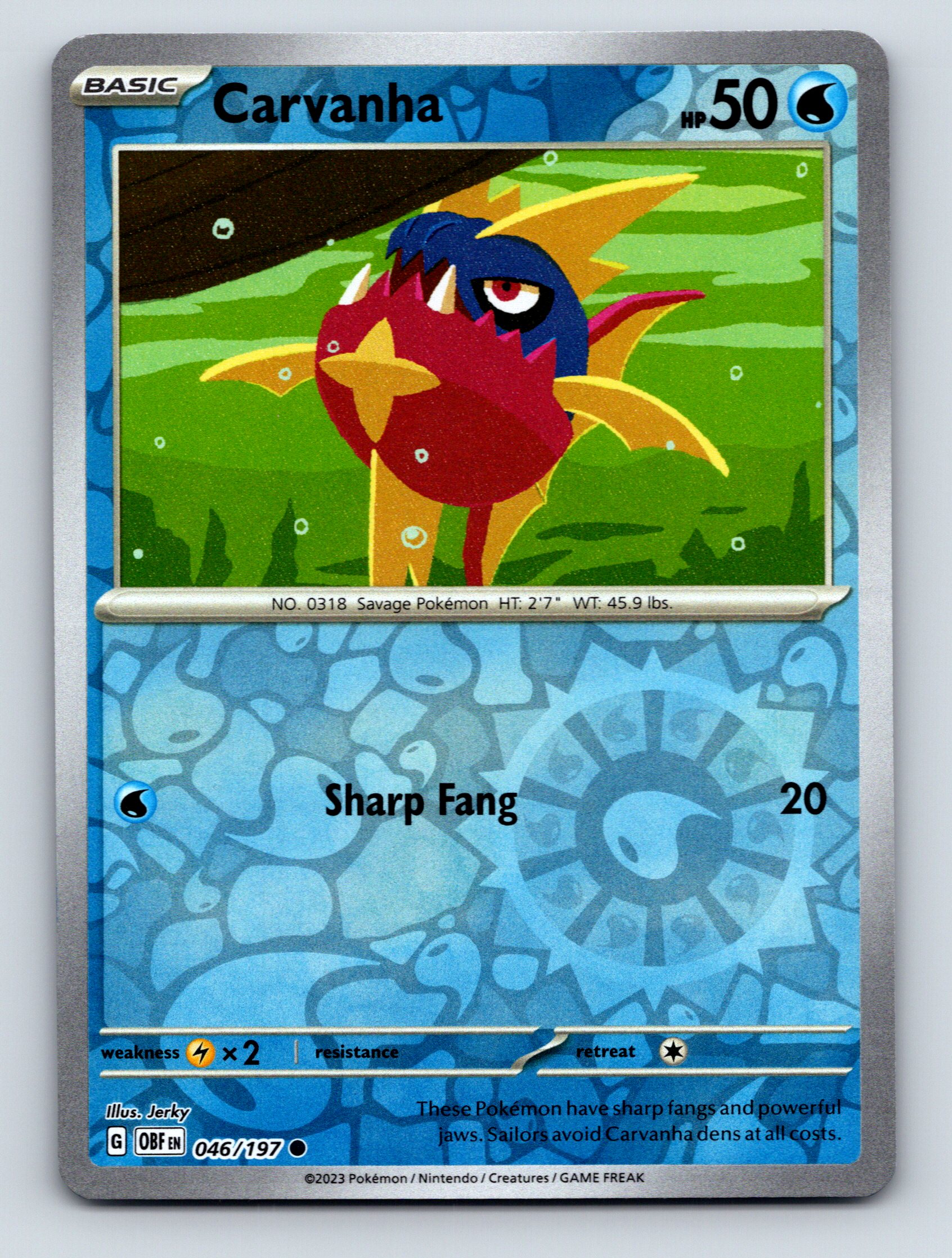 【ポケモンカードゲーム】バンビーページ Basic Carvanha HP 50 Sharp Fang Attack Rarity Blue Colorful