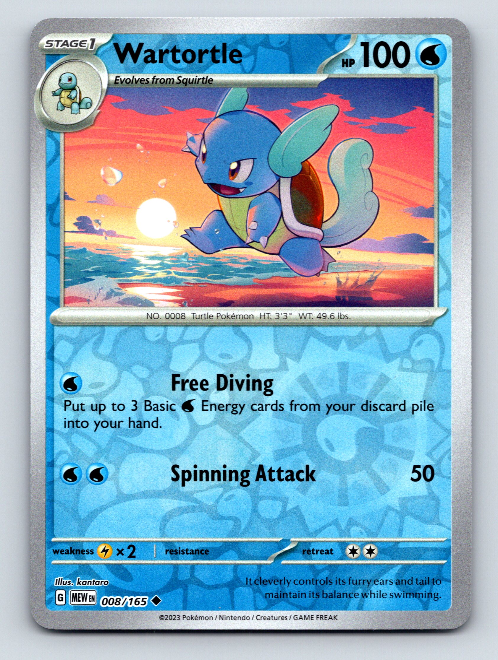 Stage 1 Wartortle HP 100 Free Diving Attack Rarity Blue Pokémon