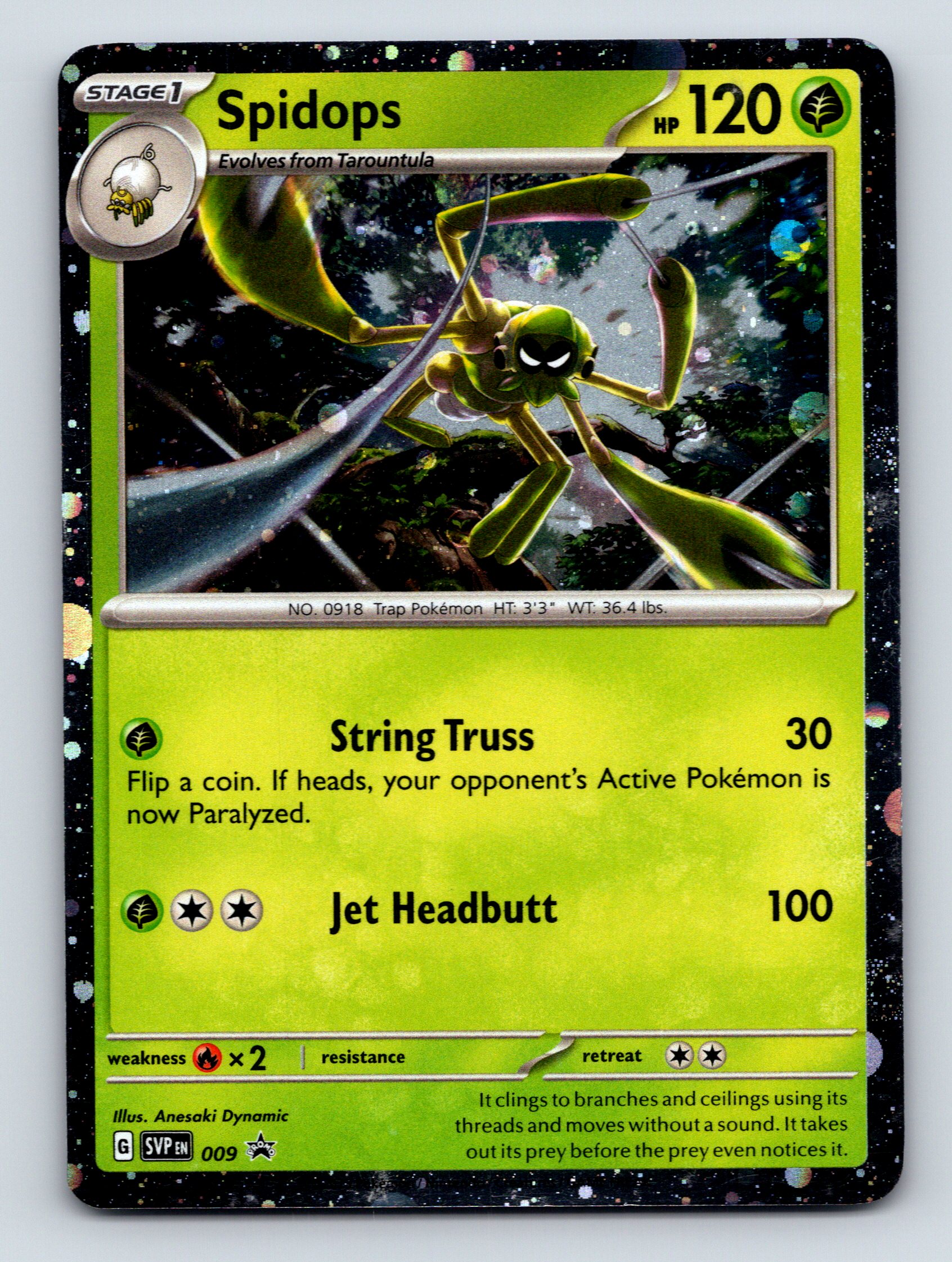 Stage 1 Spidops HP 120 Jet Headbutt Attack Rare Green Dynamic