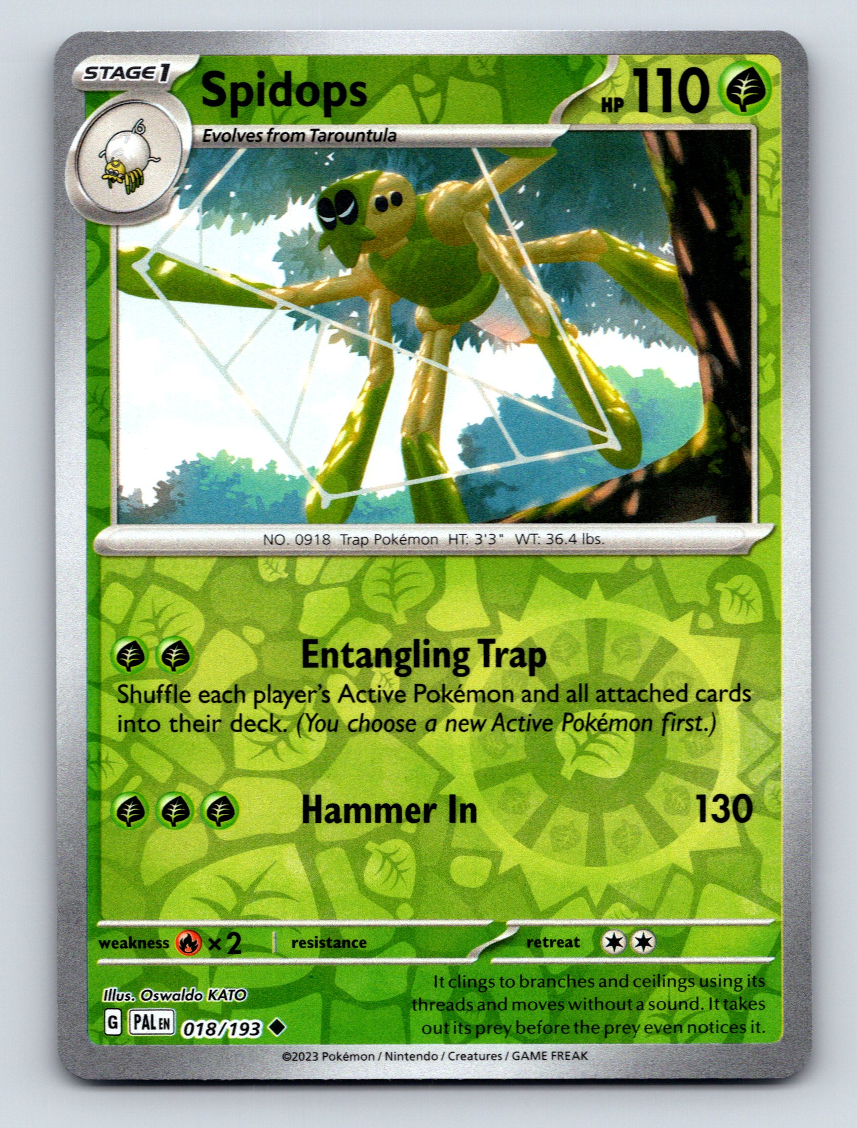 spidops pokemon card Stage One Spidops HP 110 Entangling Trap Hammer In Green Pokémon Card