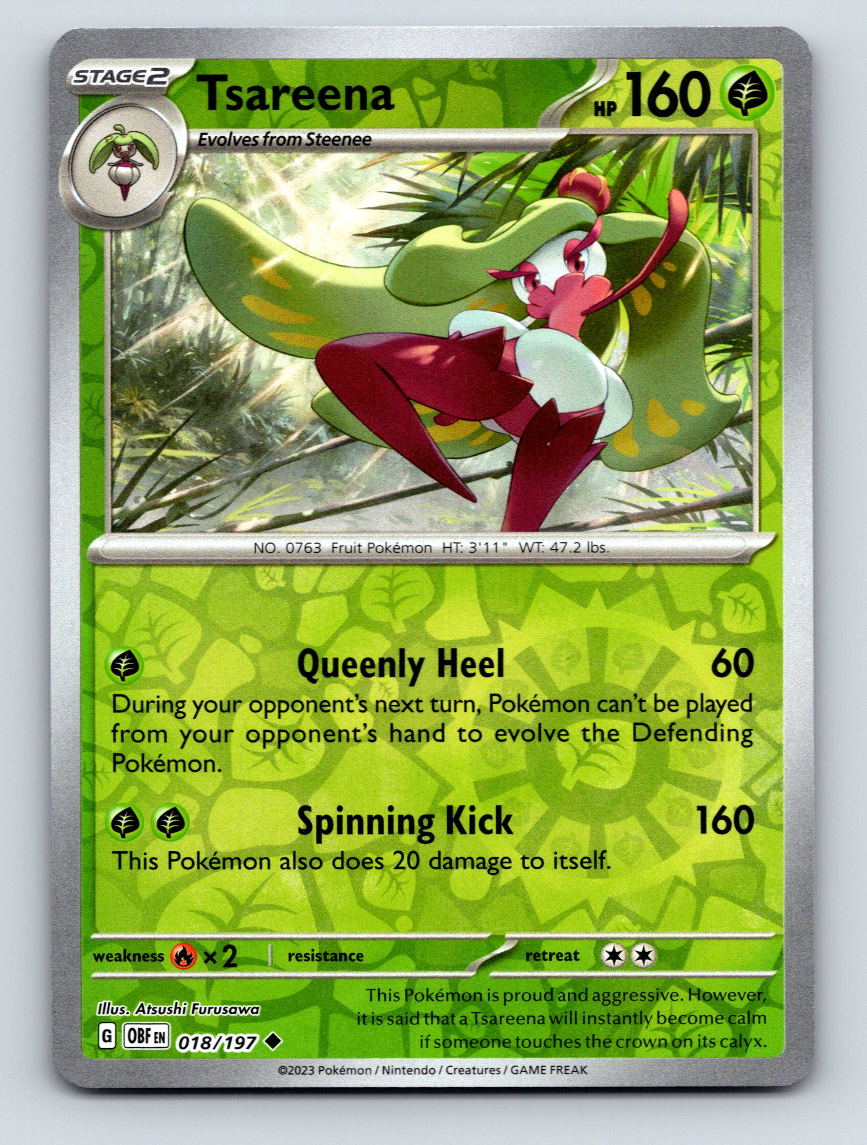 Stage 2 Tsareena HP 160 Spinning Kick Attack Rarity Green Pokmon