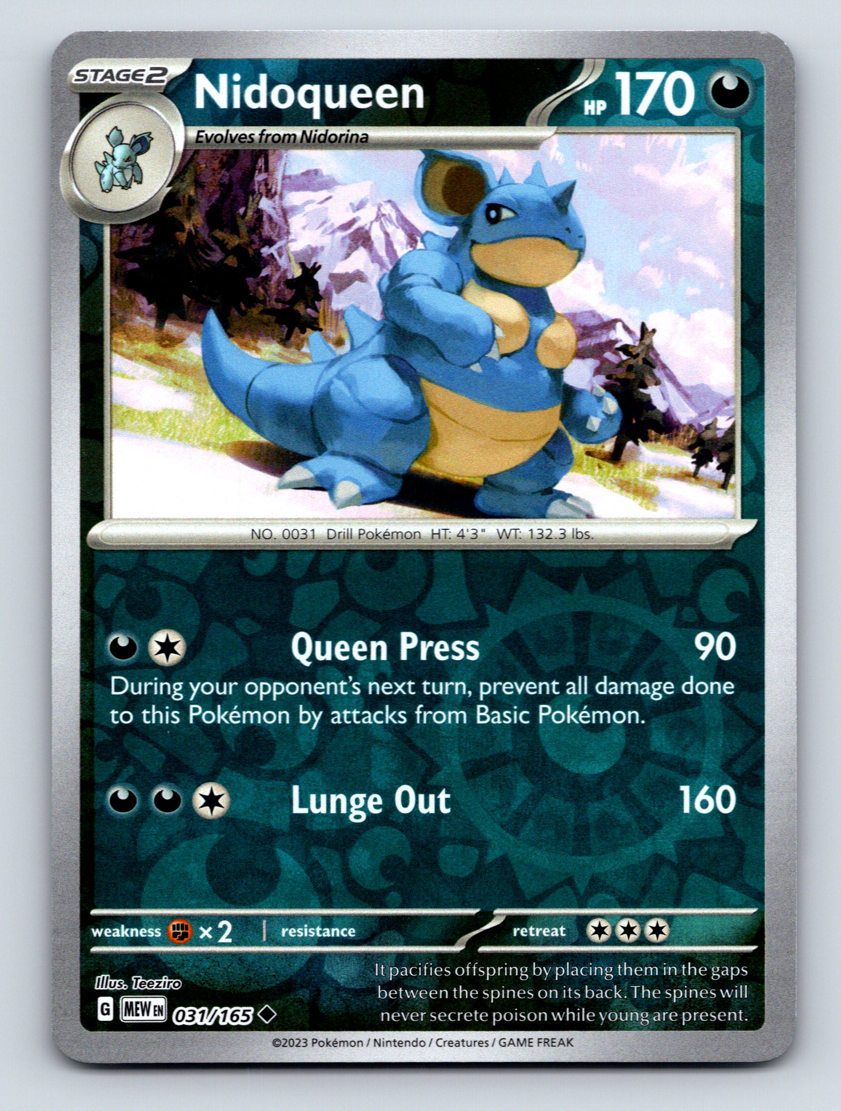 Stage 2 Nidoqueen HP 170 Queen Press Attack Rarity Blue Pokémon