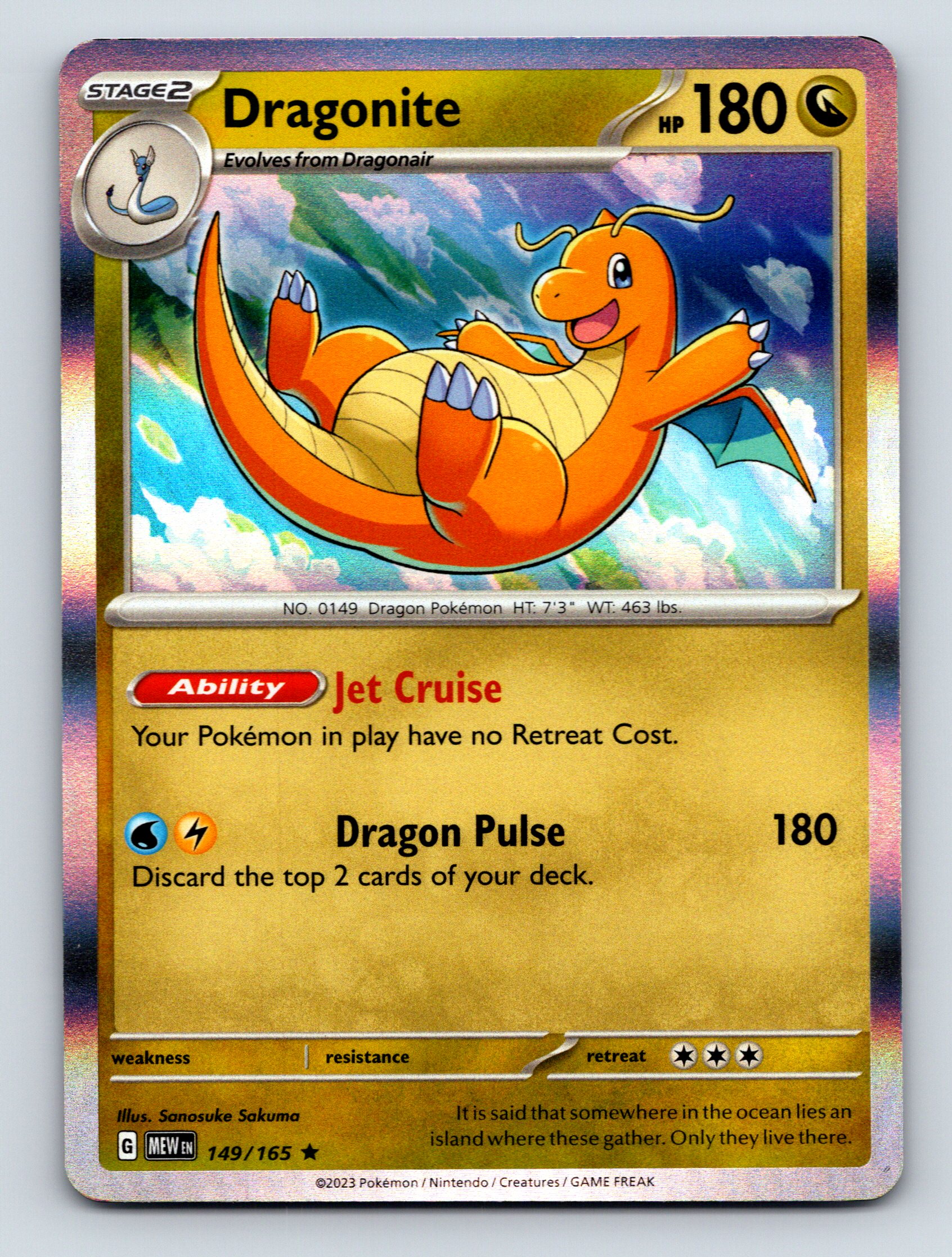 Stage 2 Dragonite HP 180 Jet Cruise Ability Dragon Pulse Gold Pokémon - Picture 1 of 10