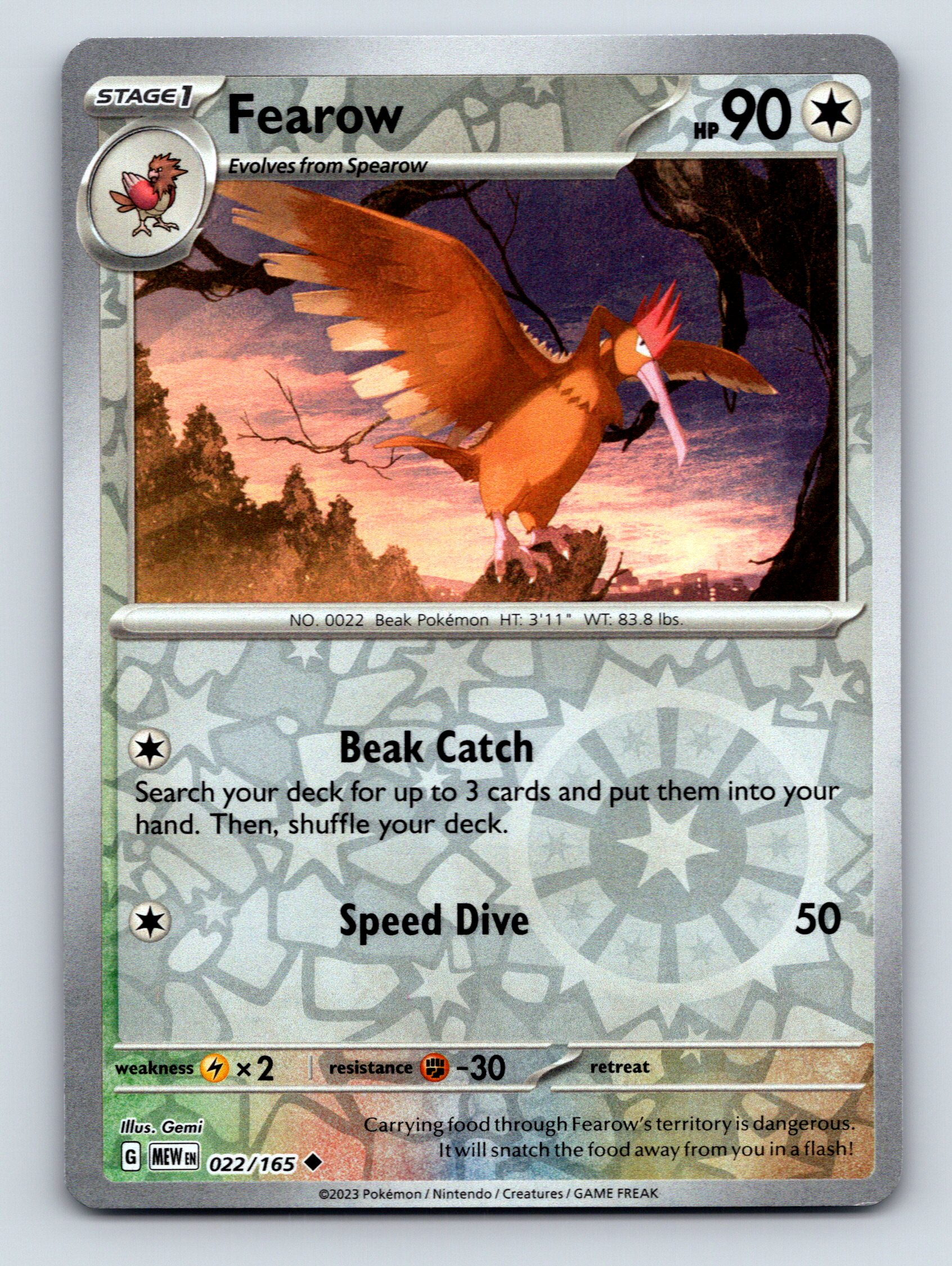 Stage 1 Fearow HP 90 Beak Catch Speed Dive Rarity Colorless