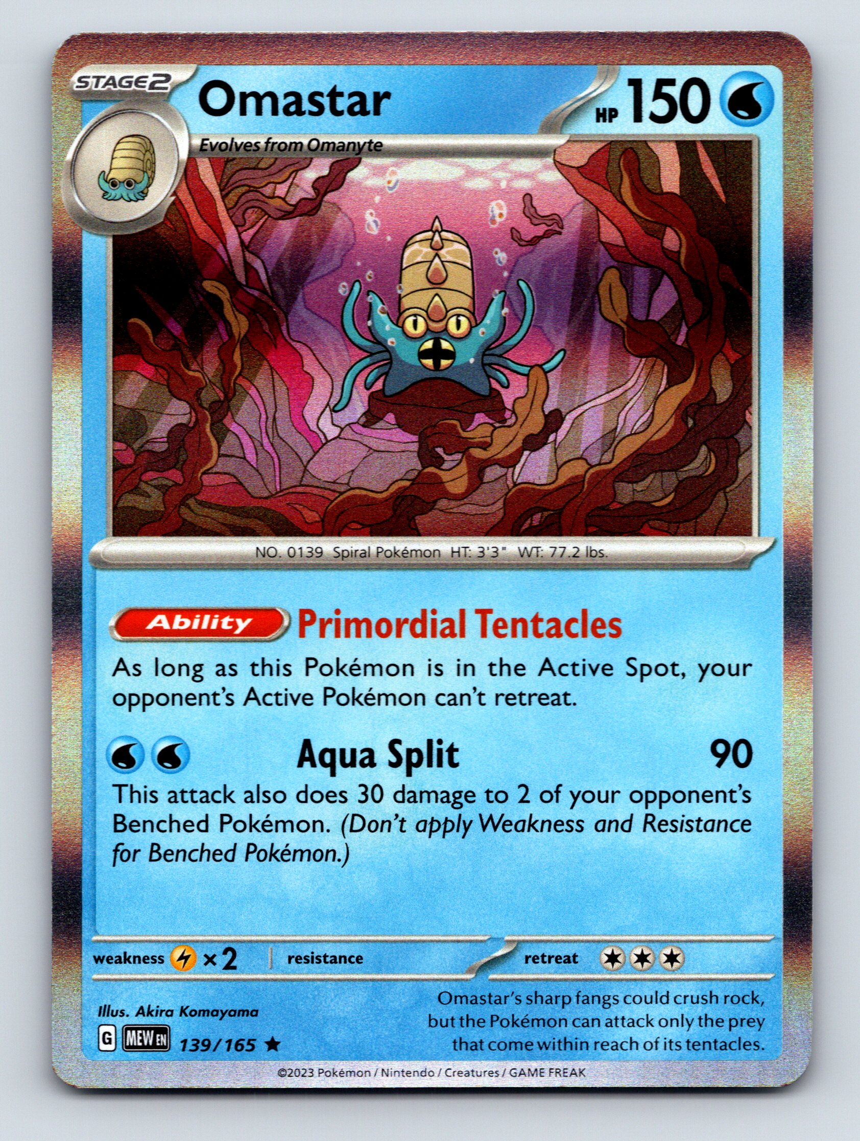 Stage 2 Omastar HP 150 Aqua Split Attack Rarity Blue Card Pokémon