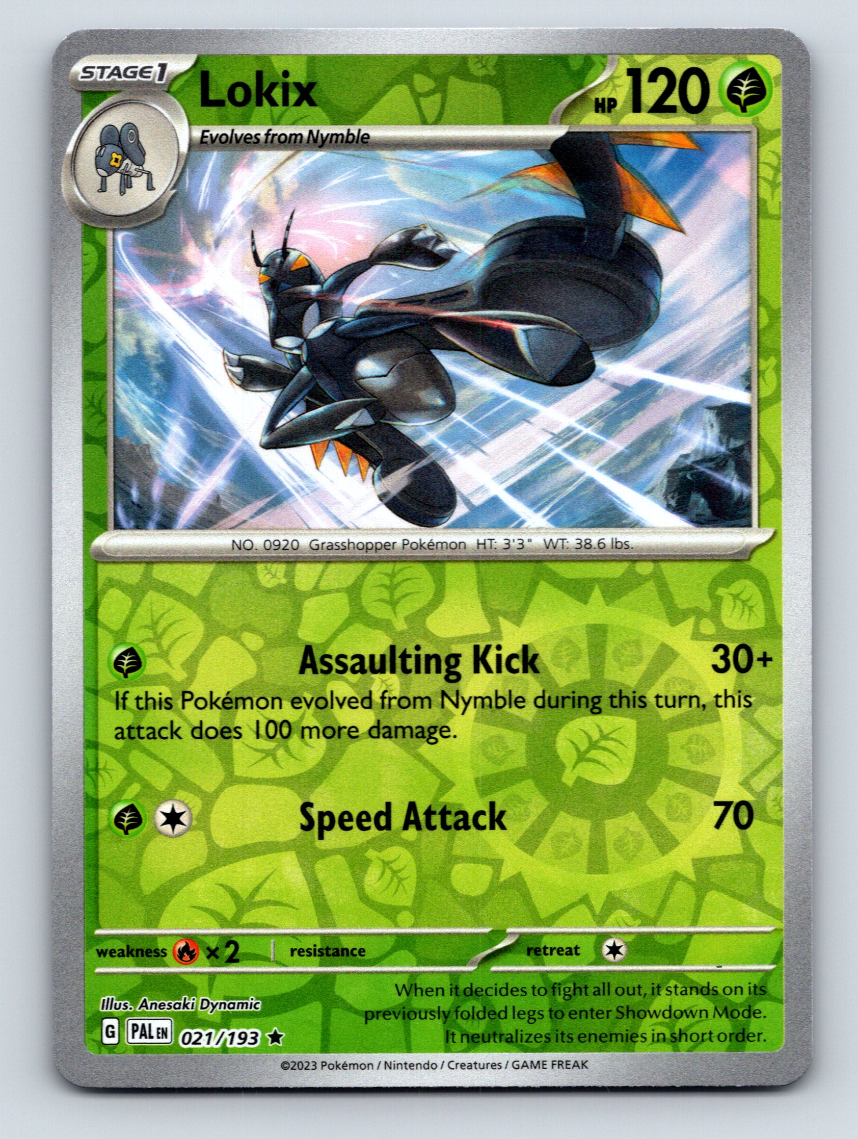 Stage 1 Lokix HP 120 Assualting Kick Attack Rarity Green Pokémon